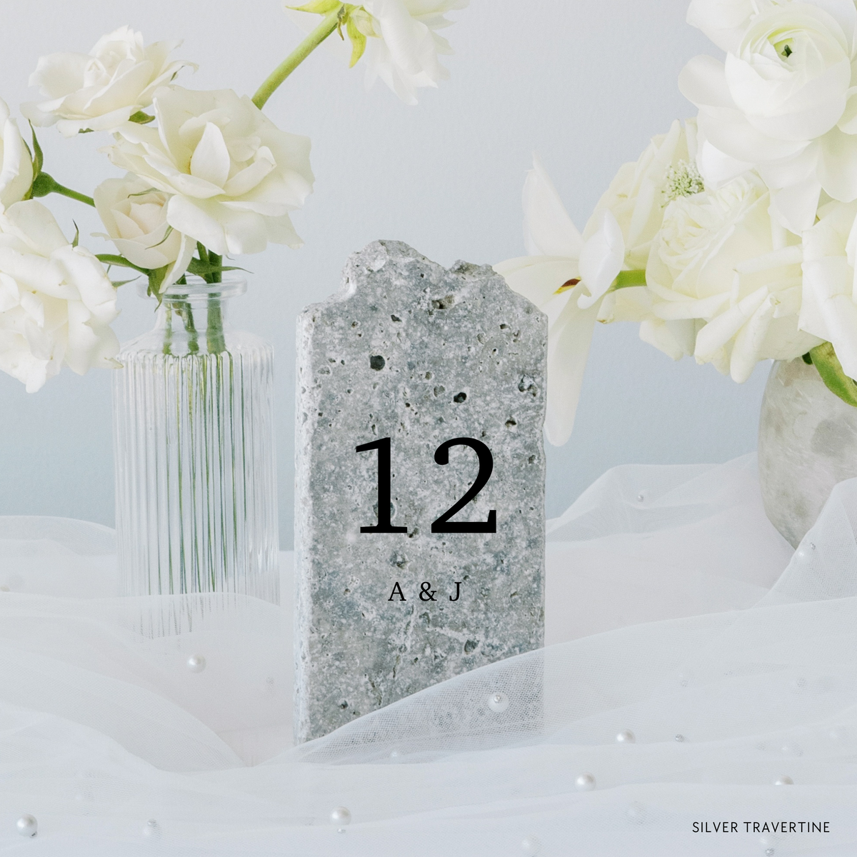 Wedding Silver Travertine Stone Table Numbers