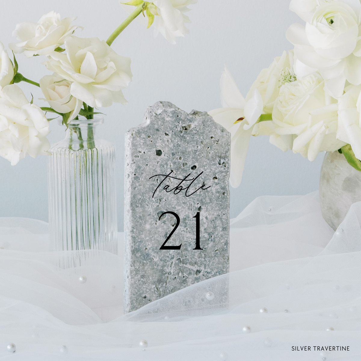 Wedding Silver Travertine Stone Table Numbers