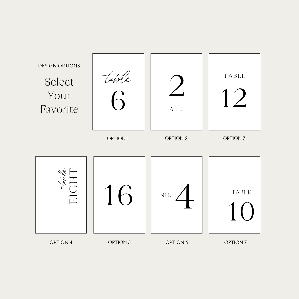 Wedding Photo Table Number Design Options
