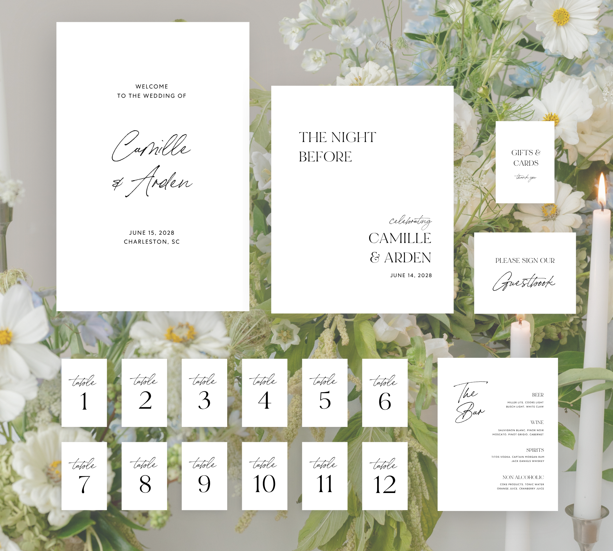 The Signature wedding sign bundle with welcome sign, table numbers and small signs