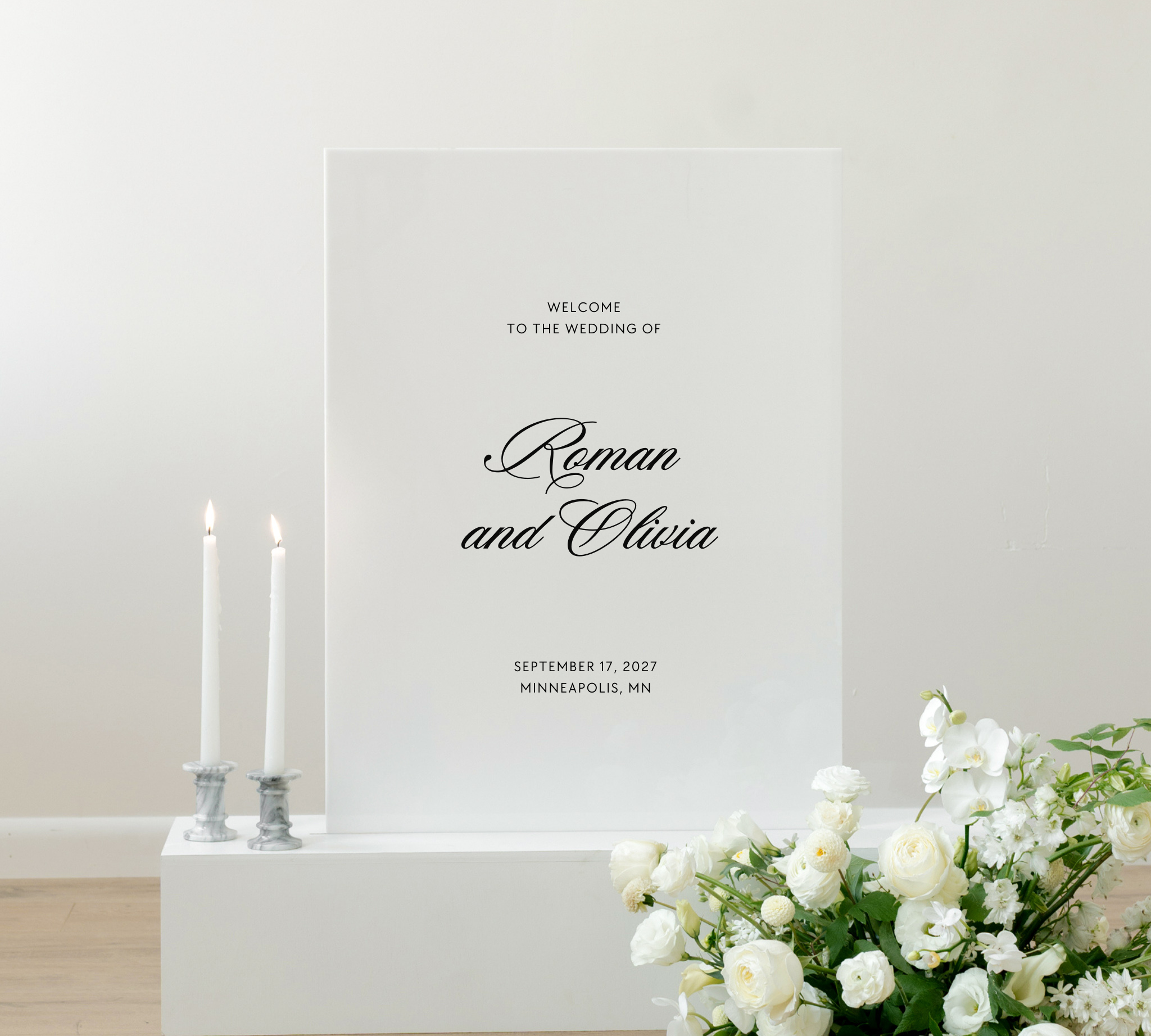 Acrylic wedding welcome sign reading Welcome to the wedding of, Haven collection