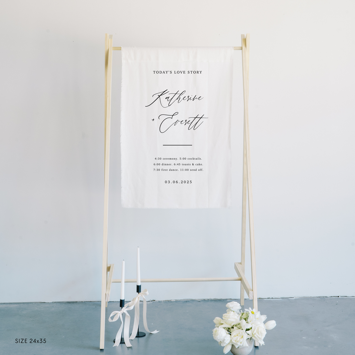 Welcome &amp; Timeline Wedding Linen Sign