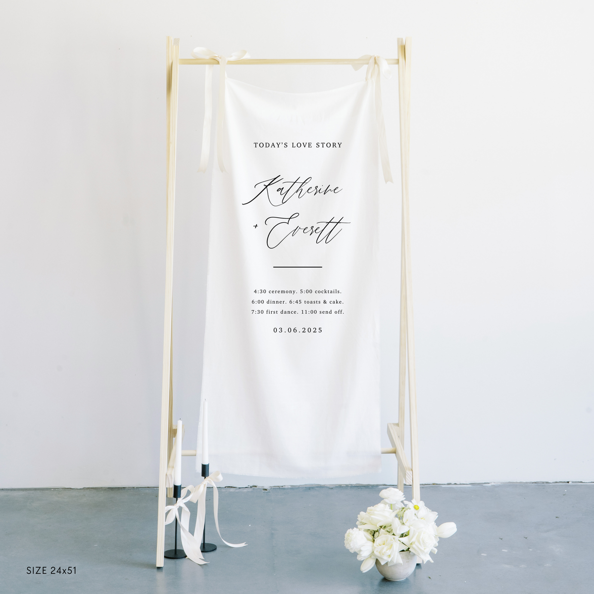 Welcome &amp; Timeline Wedding Linen Sign