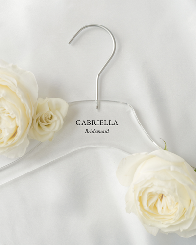 Wedding Acrylic Hangers with Names + Titles In Claire