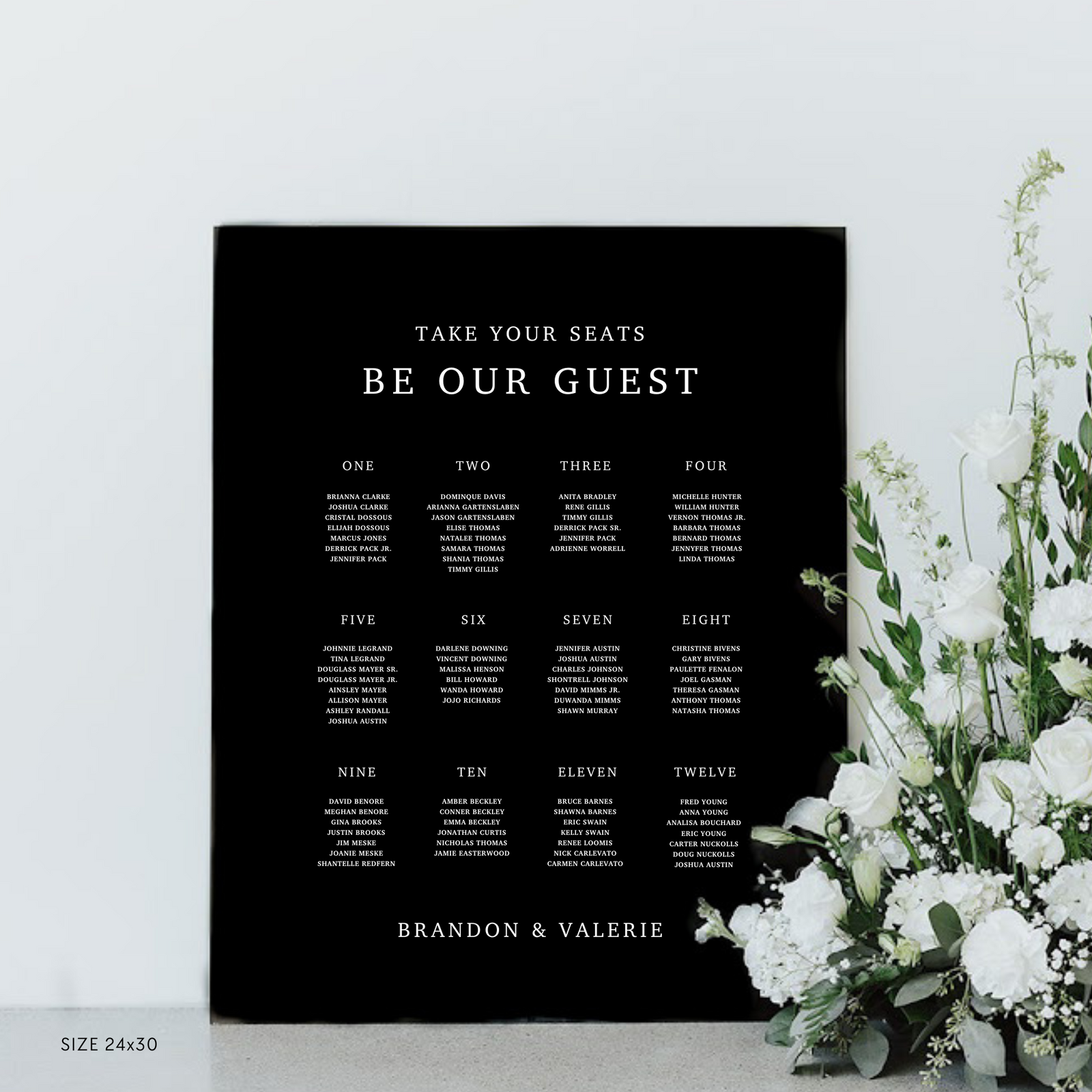  Standard size seating chart