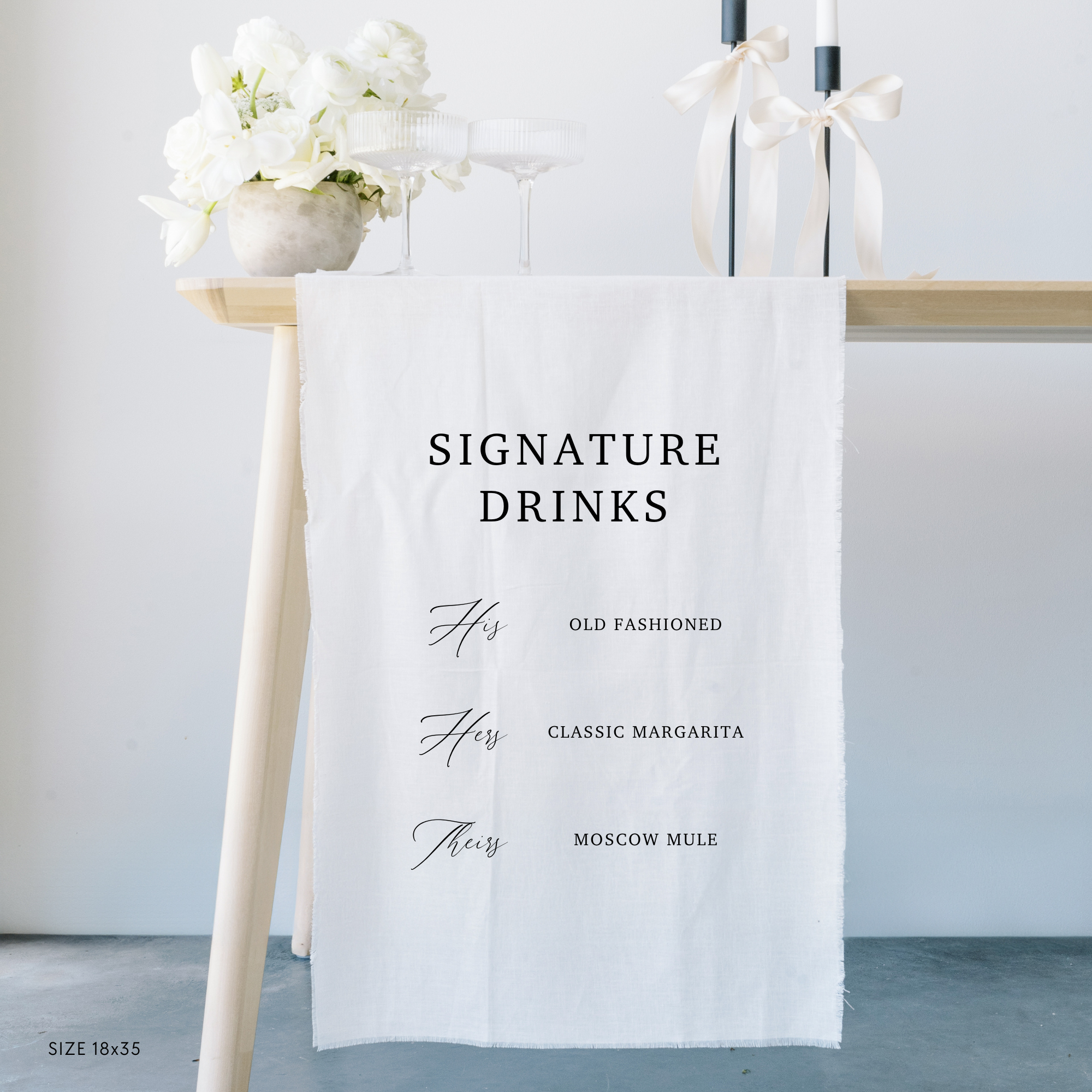 Three Signature Drinks Linen Bar Sign