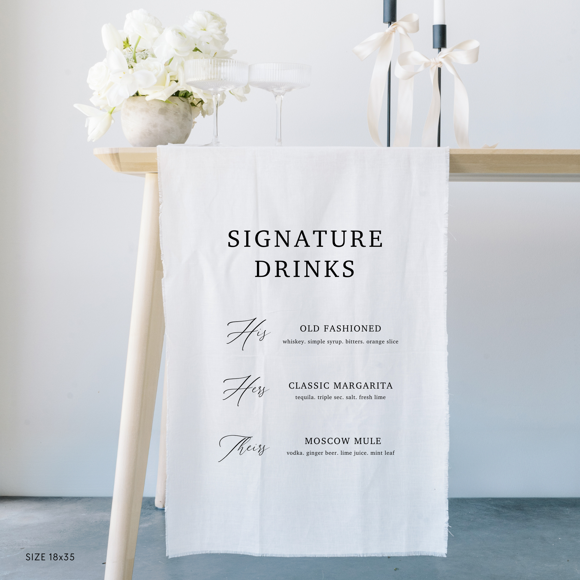 Three Signature Drinks Linen Bar Sign