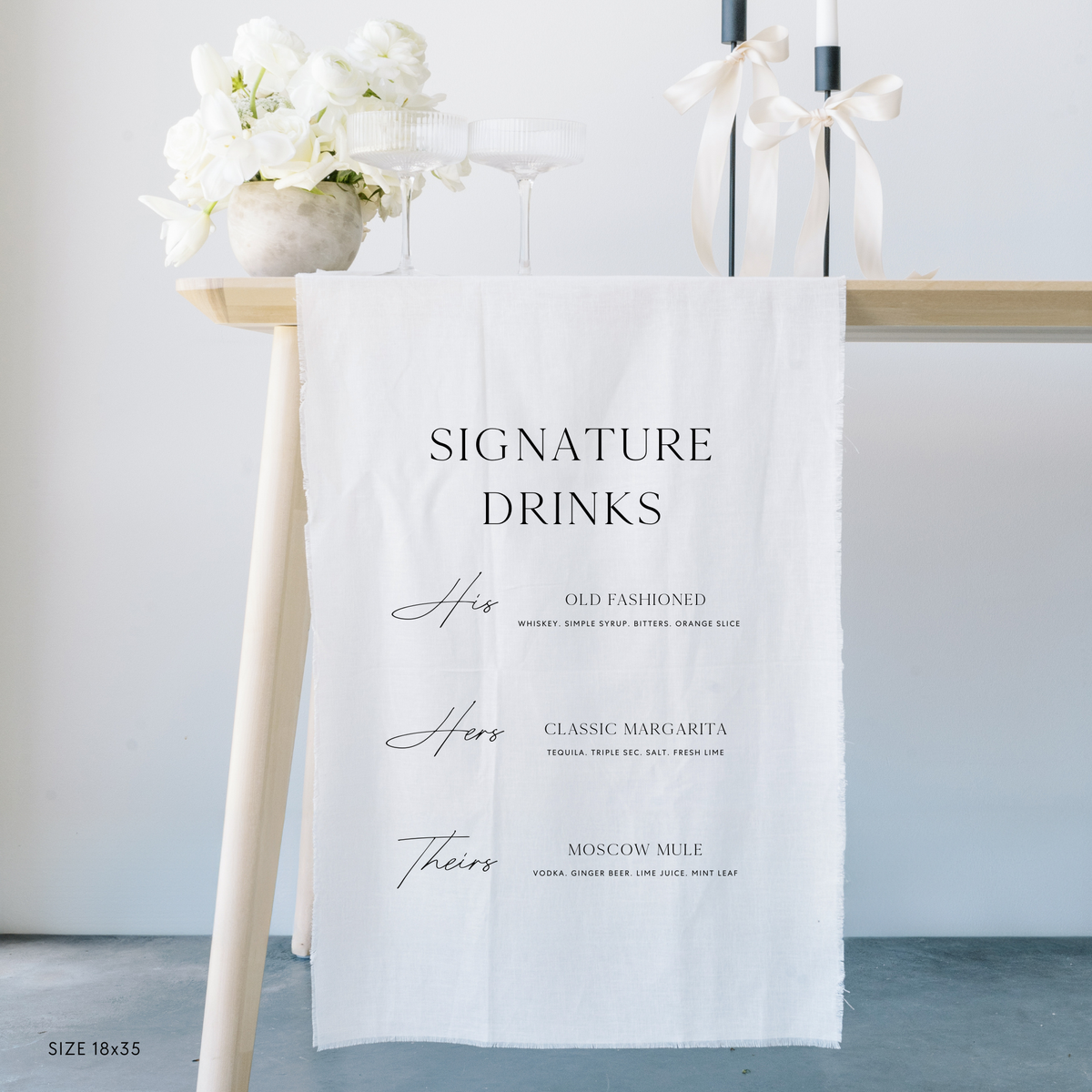 Three Signature Drinks Linen Bar Sign