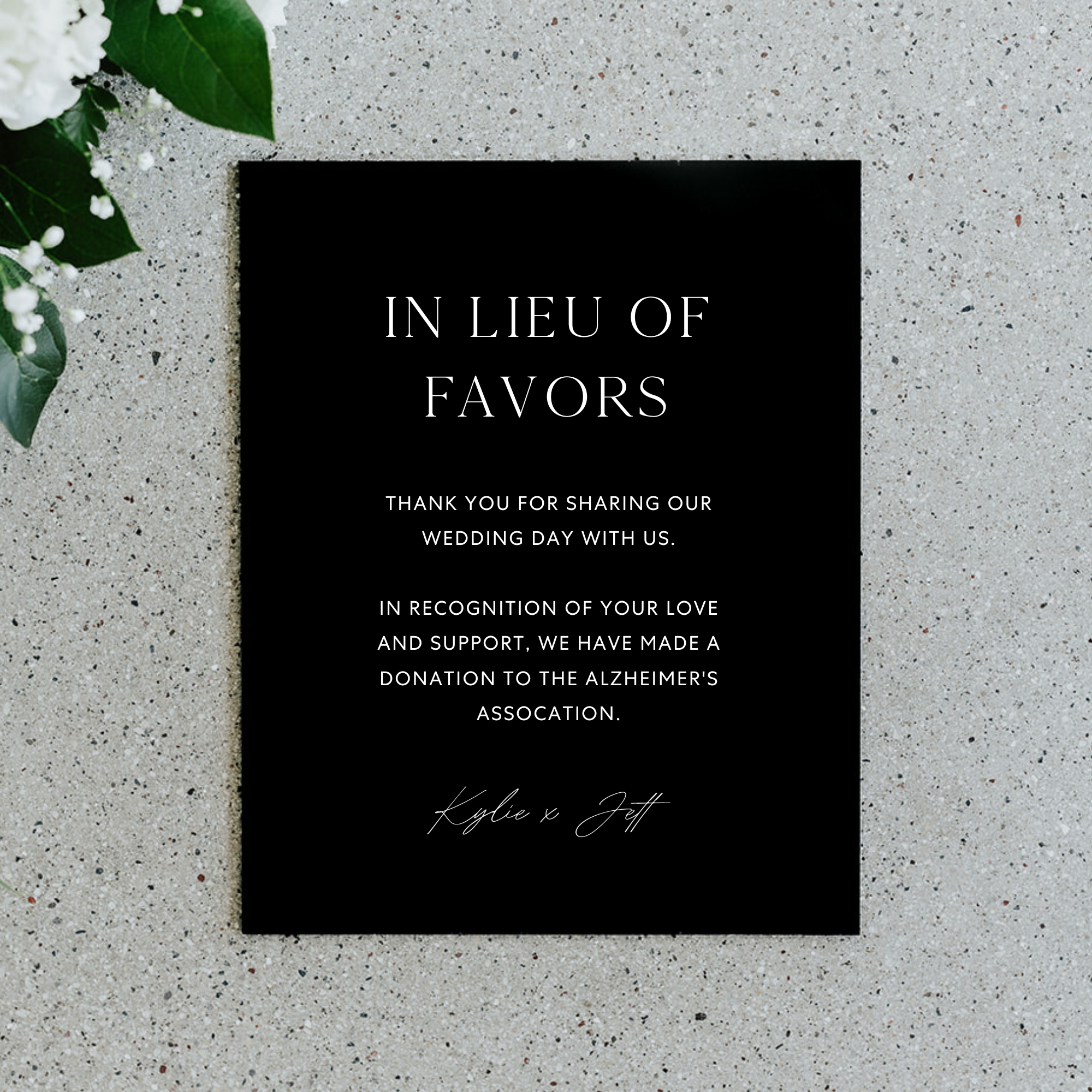 In Lieu Of Favors Sign