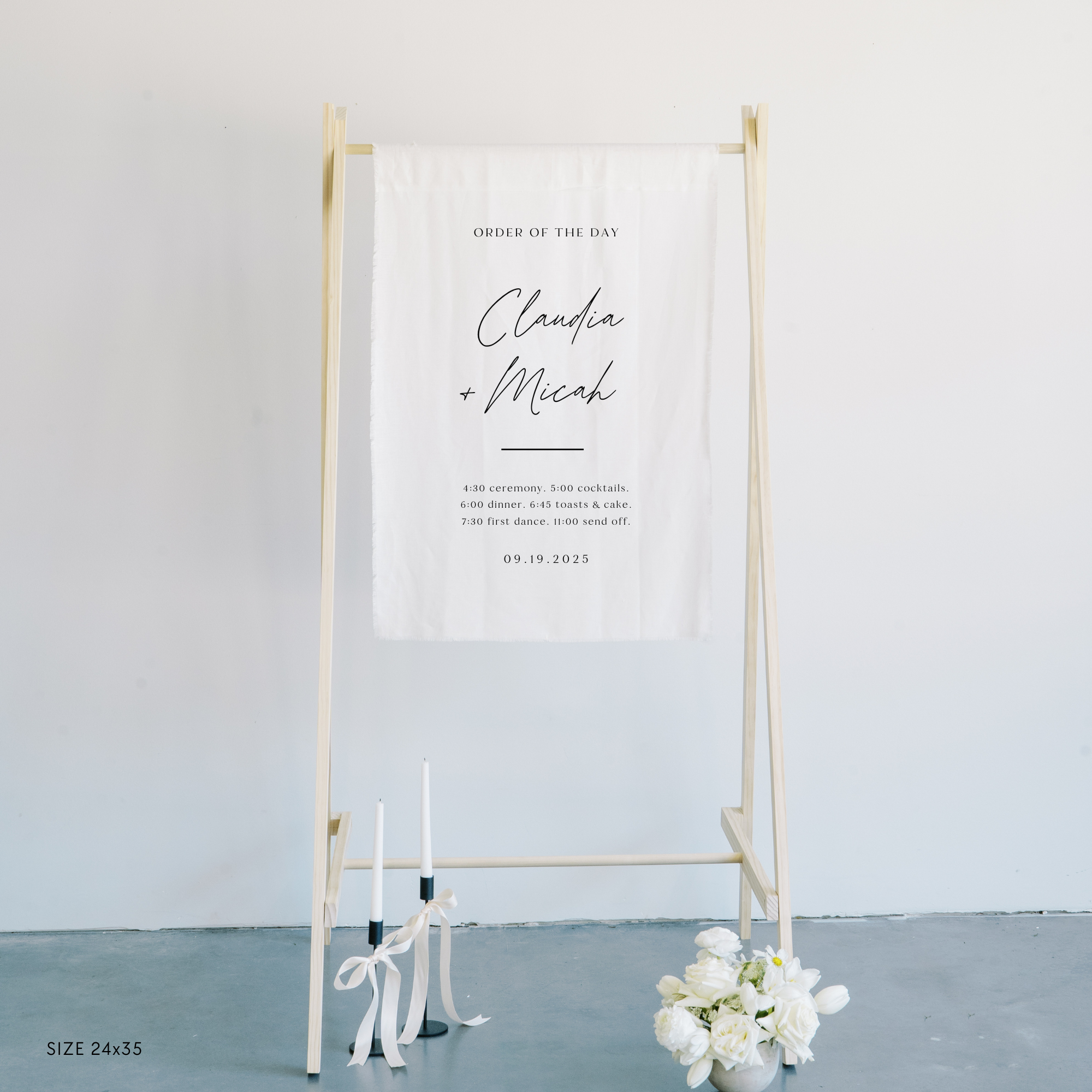 Welcome & Timeline Wedding Linen Sign