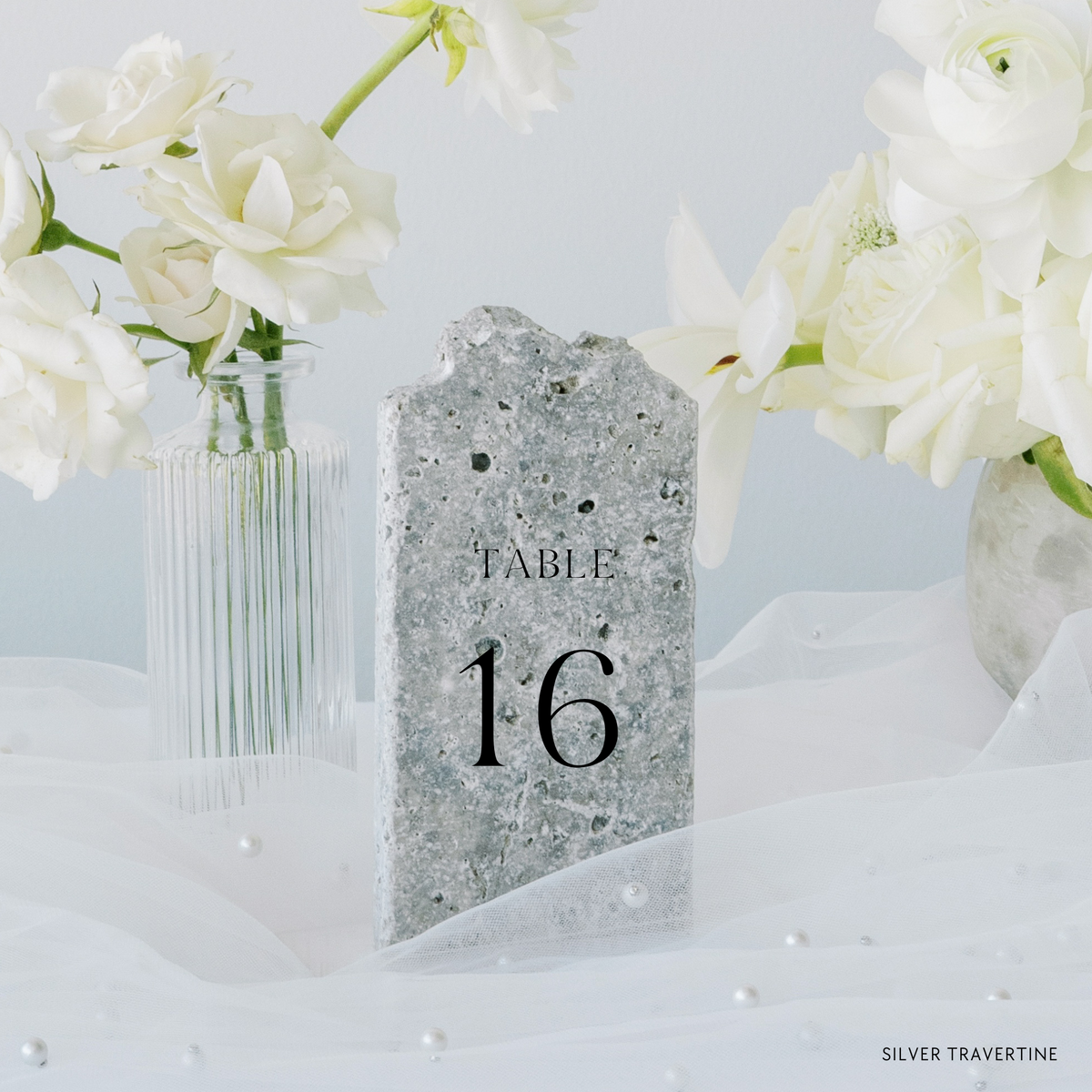 Wedding Silver Travertine Stone Table Numbers