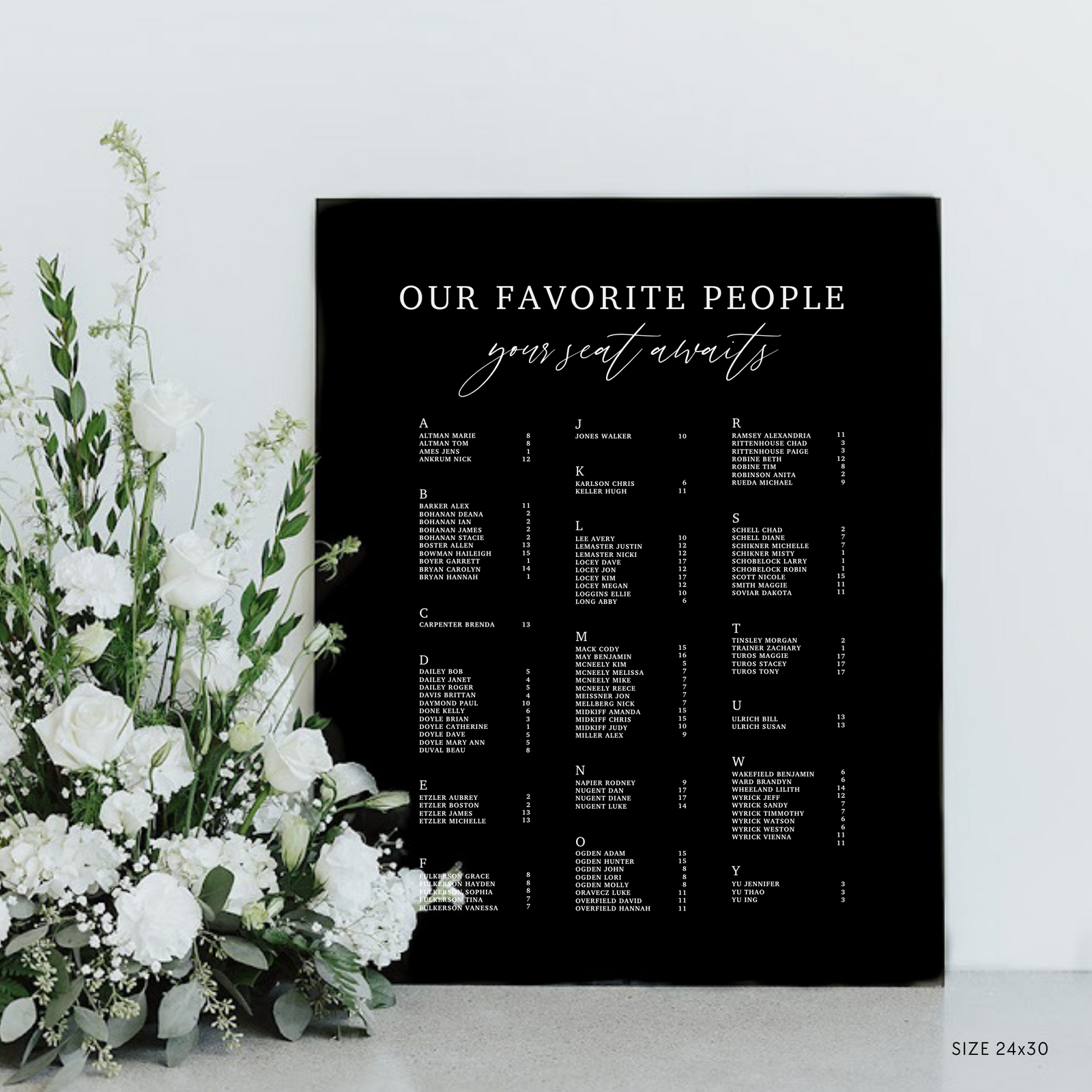 Standard Seating Chart