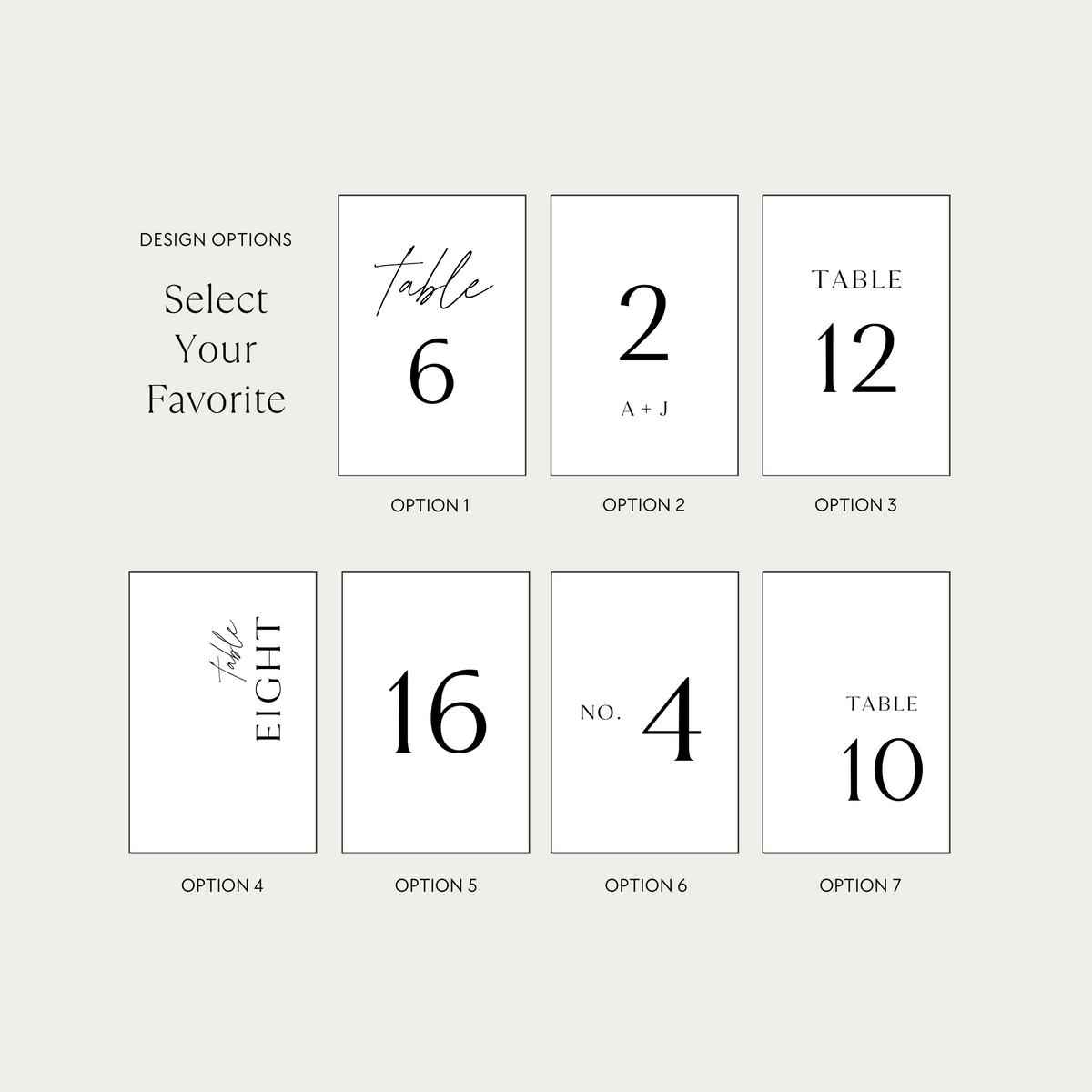 Wedding Photo Table Number Design Options
