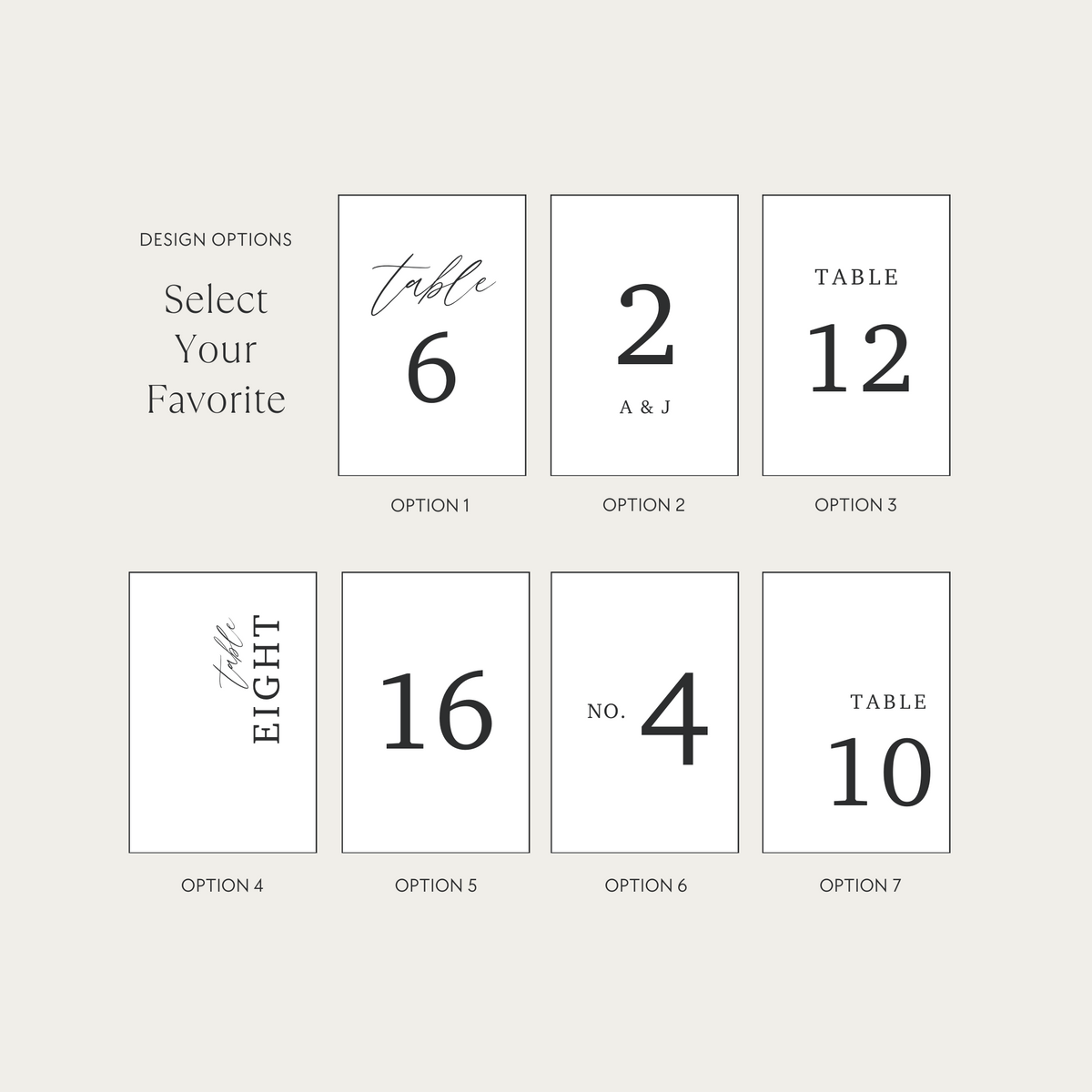 Table Numbers Design Options