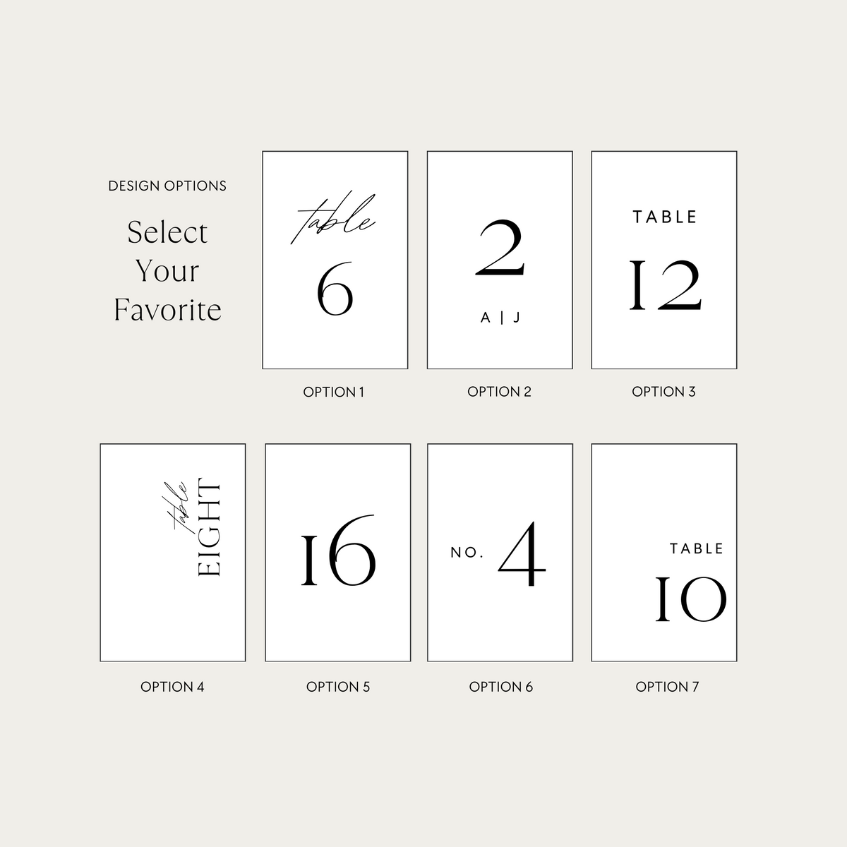 Wedding Photo Table Number Design Options