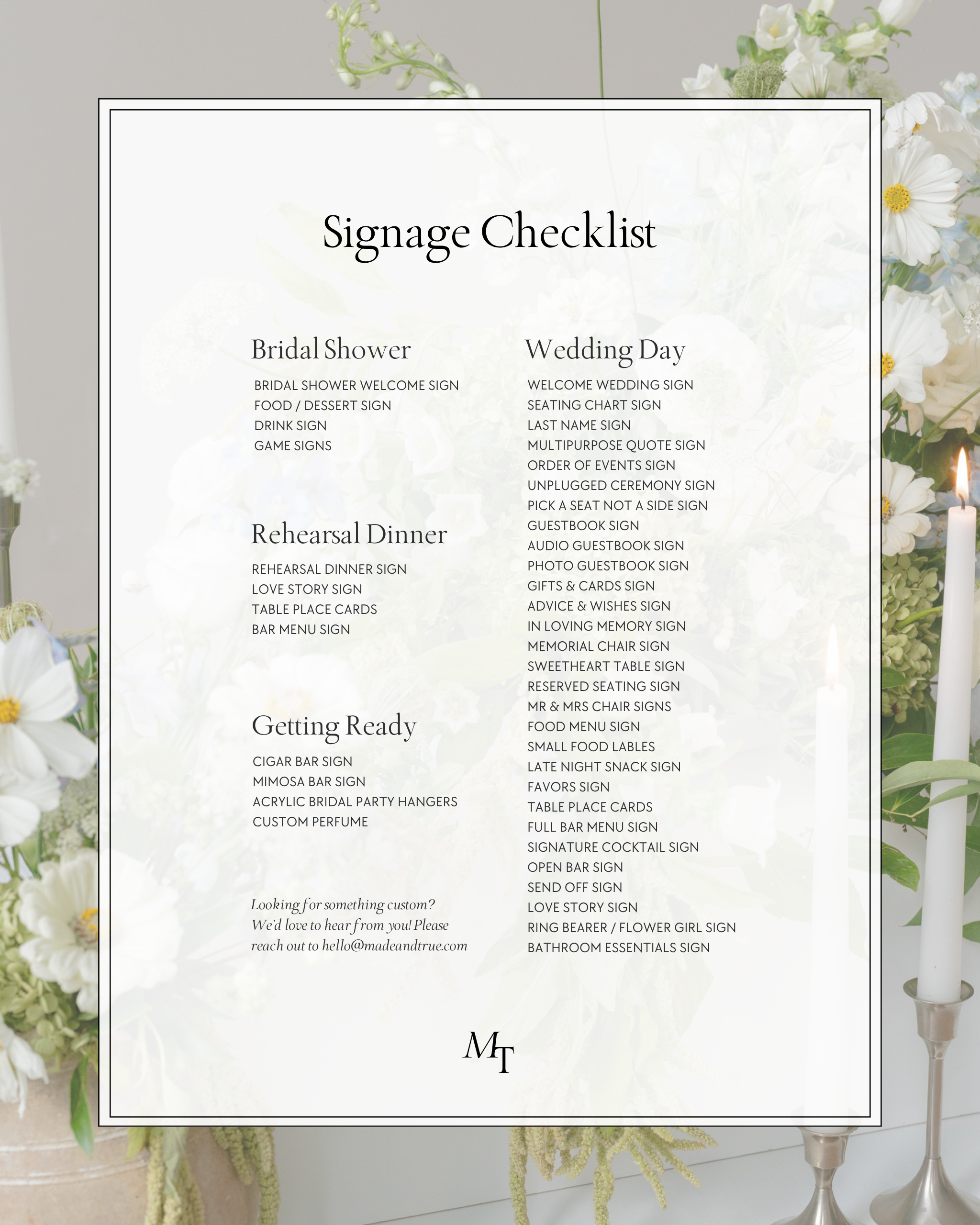 Wedding Sign Checklist
