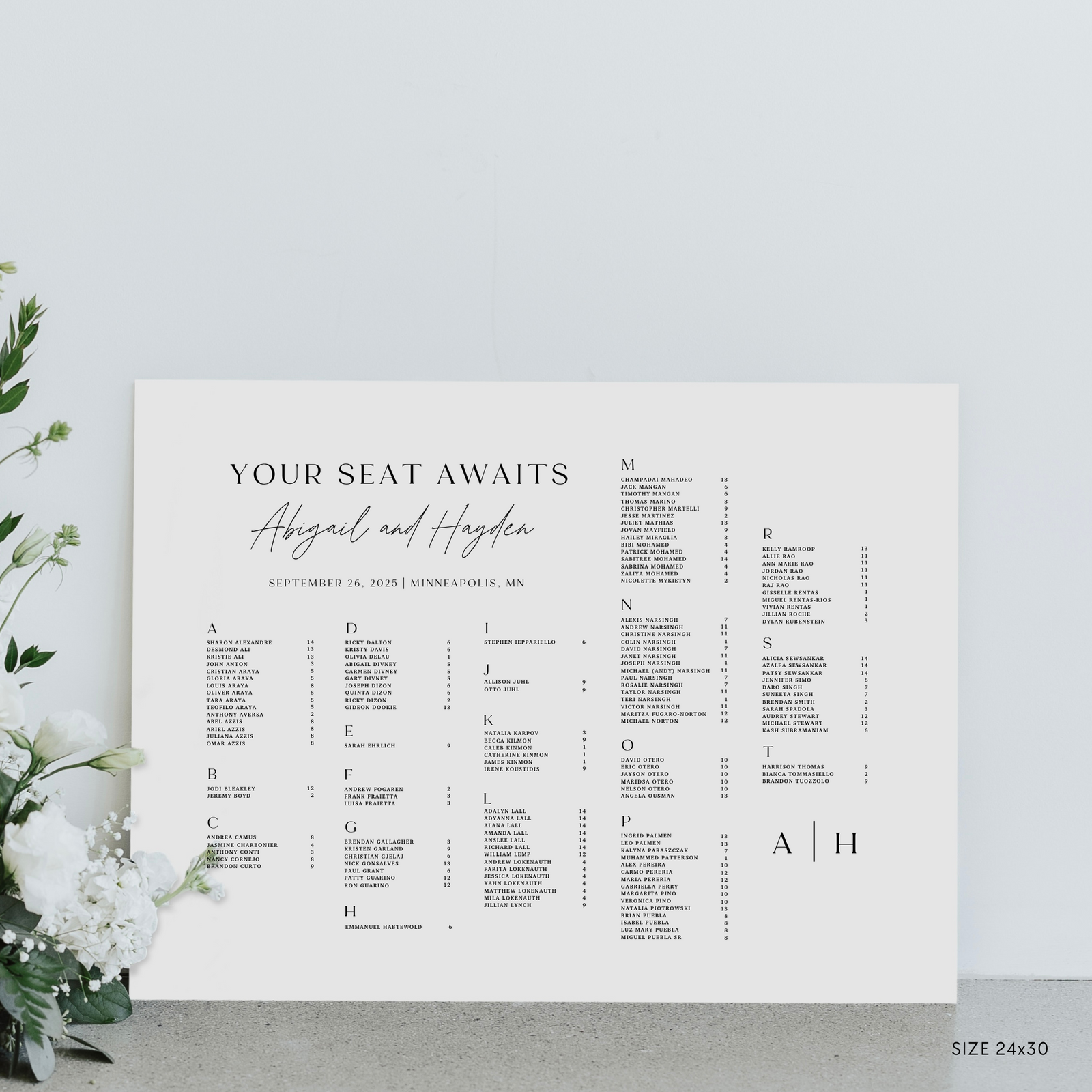 Standard Seating Chart