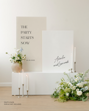 Acrylic Double Wedding Sign The Party Starts Now Amelia and Leonardo