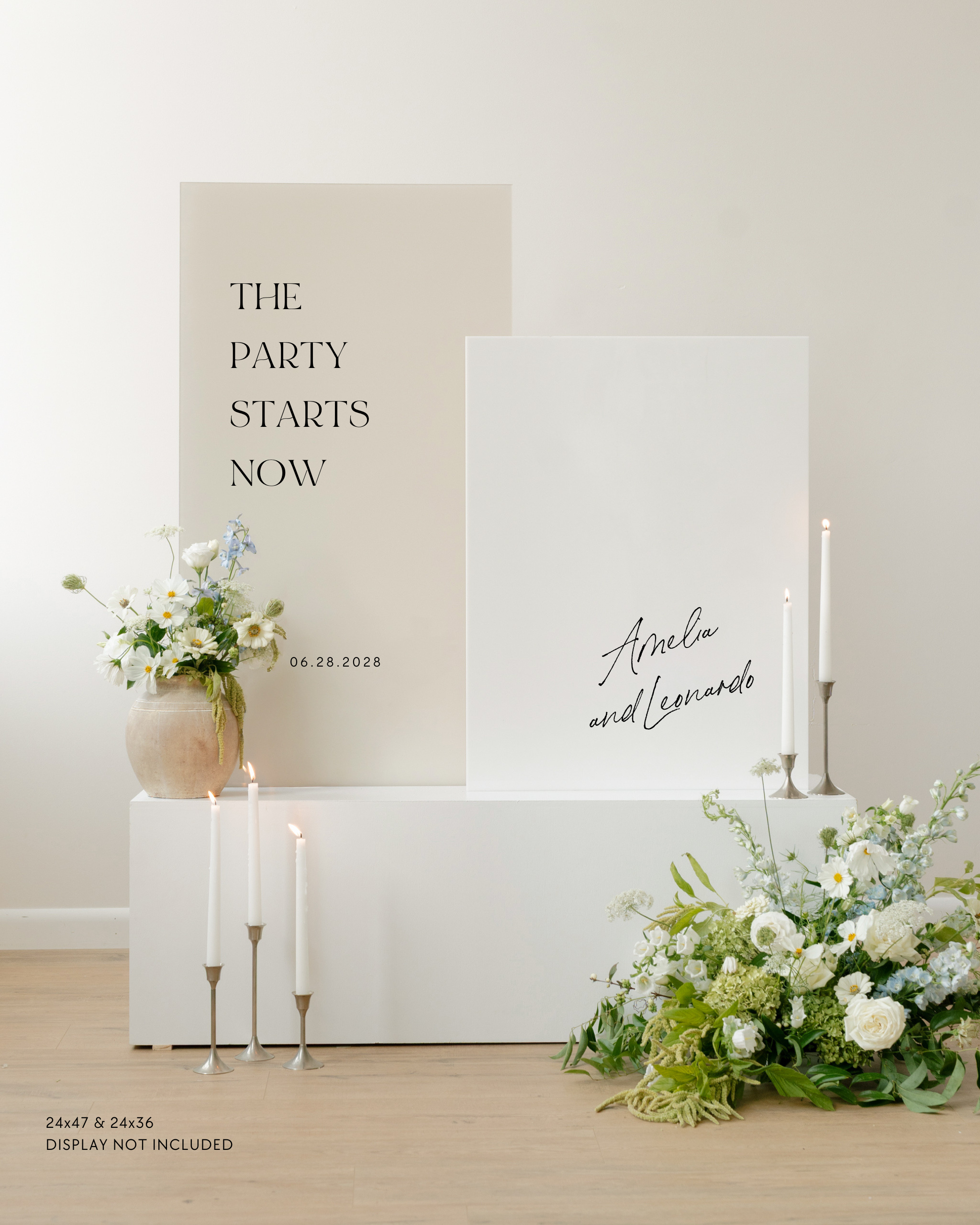 Acrylic Double Wedding Sign The Party Starts Now Amelia and Leonardo