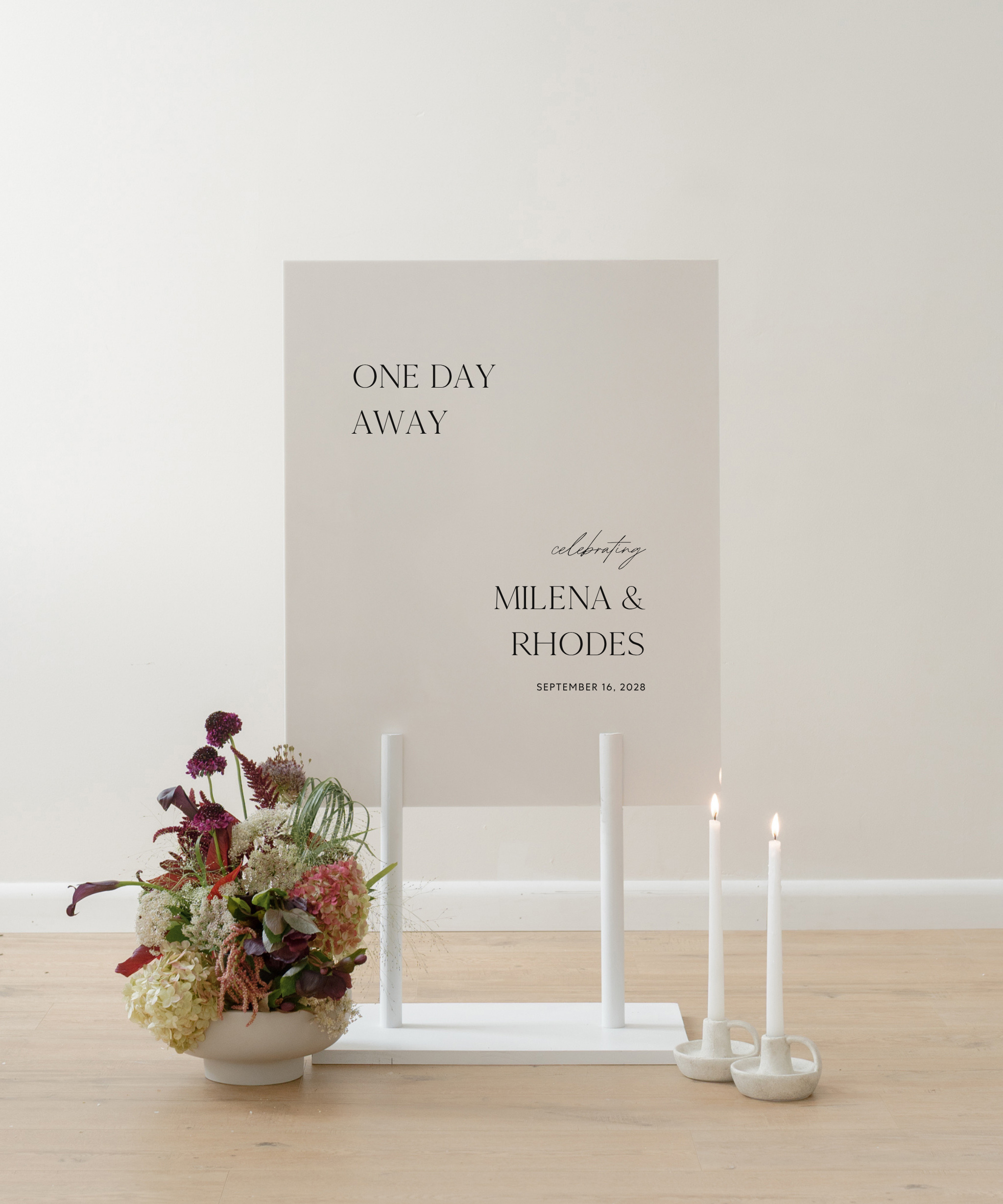 Acrylic Wedding Rehearsal Dinner Welcome Sign One Day Away