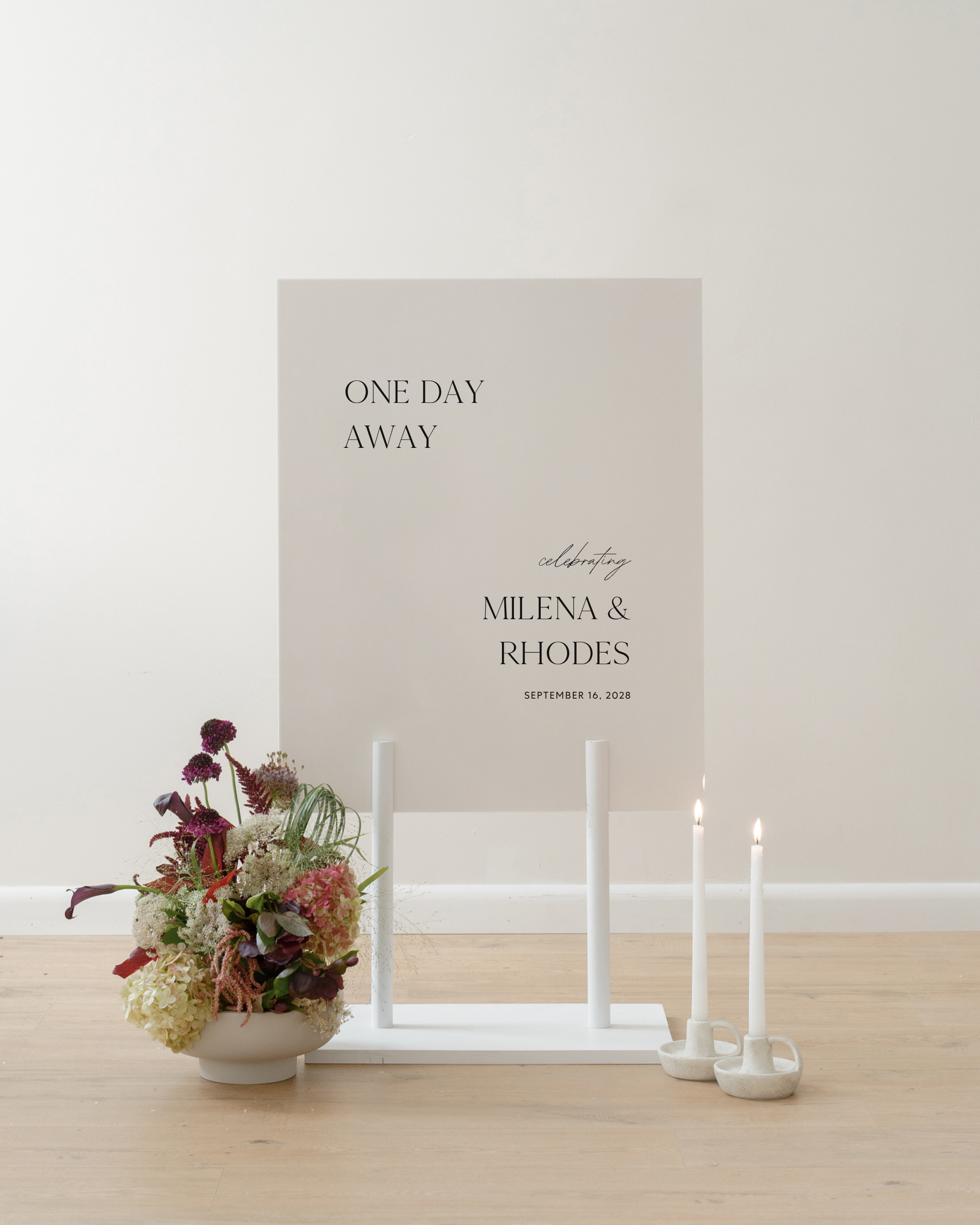 Acrylic Wedding Rehearsal Dinner Welcome Sign One Day Away