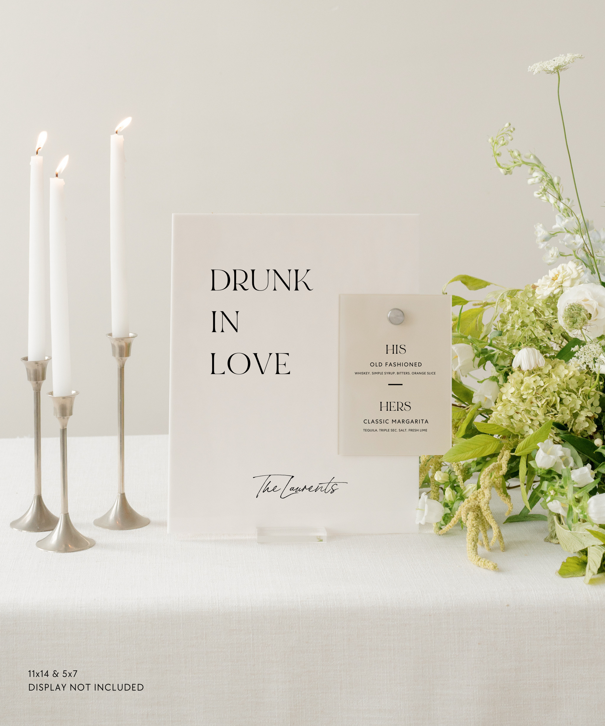 Acrylic Wedding Bar and Signature Drink Sign Drunk In Love His Old Fashioned Hers Classic Margarita