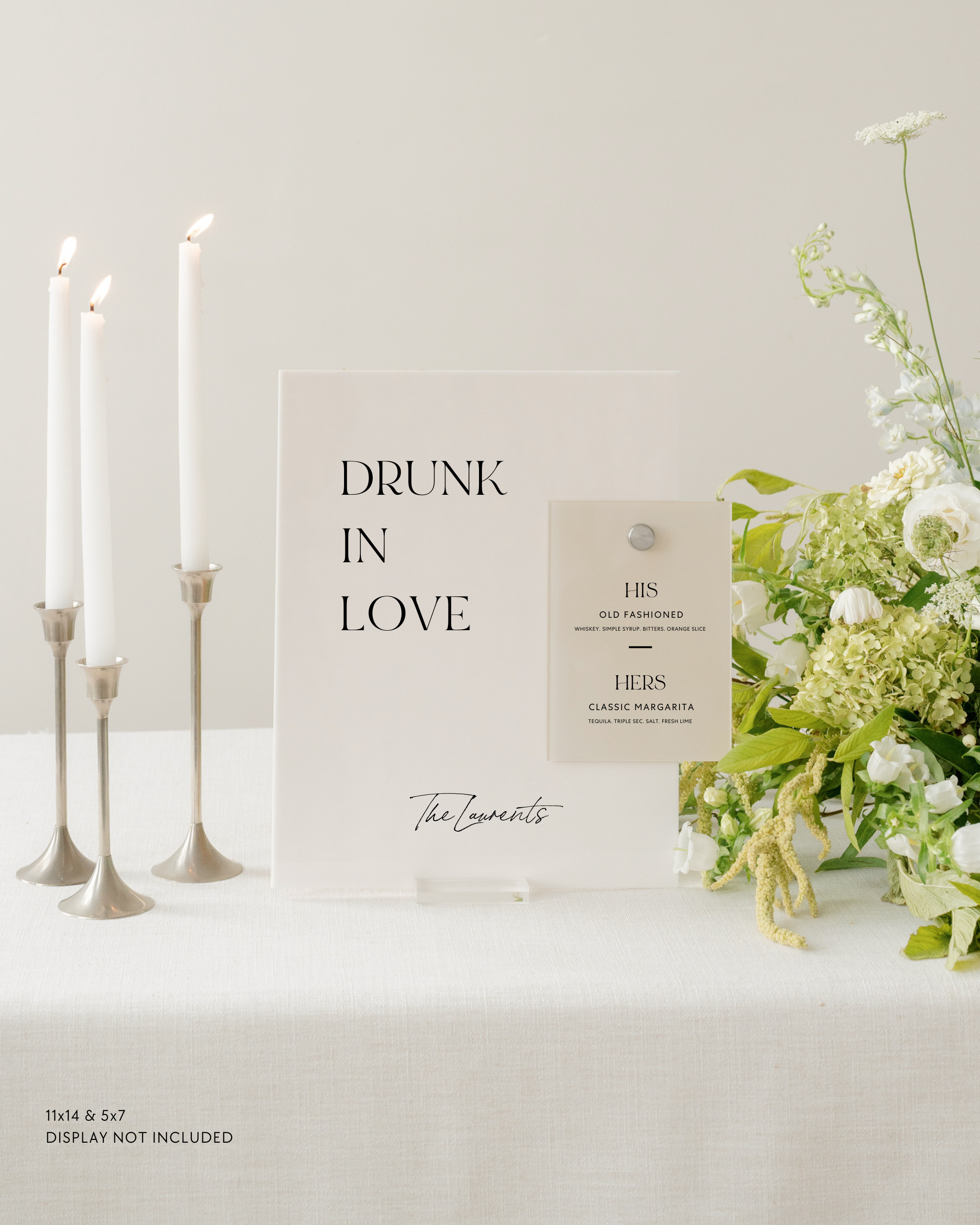 Acrylic Wedding Bar and Signature Drink Sign Drunk In Love His Old Fashioned Hers Classic Margarita