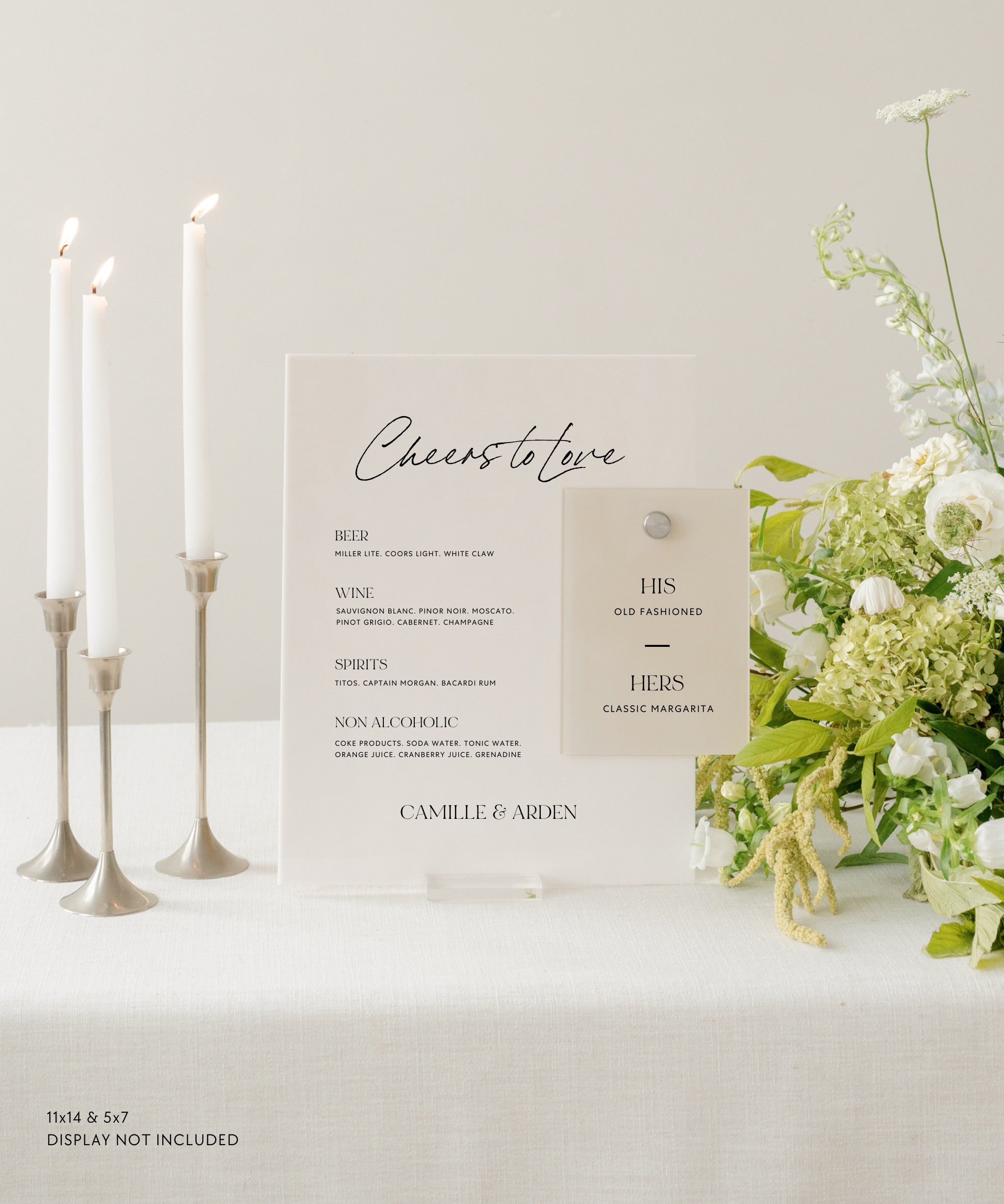 Acrylic Wedding Bar Menu and Signature Cocktail Sign Cheers To Love His Old Fashioned Hers Classic Margarita