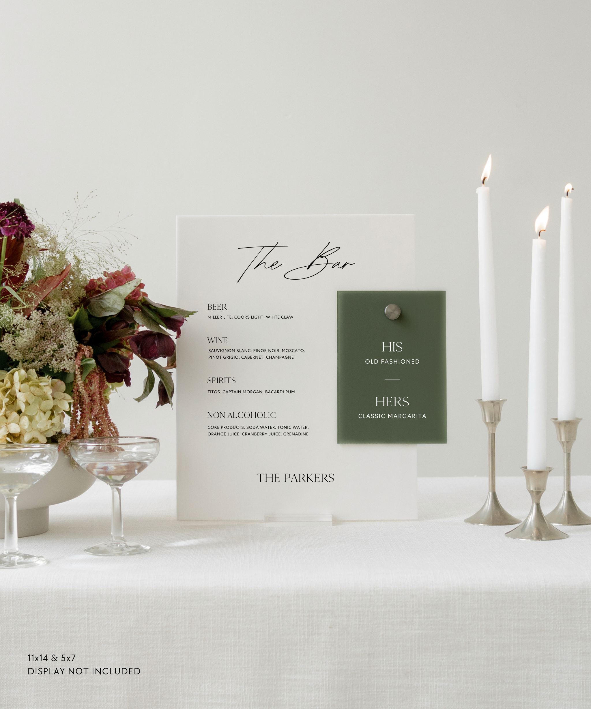 Acrylic Wedding Bar Menu and Signature Cocktail Sign The Bar