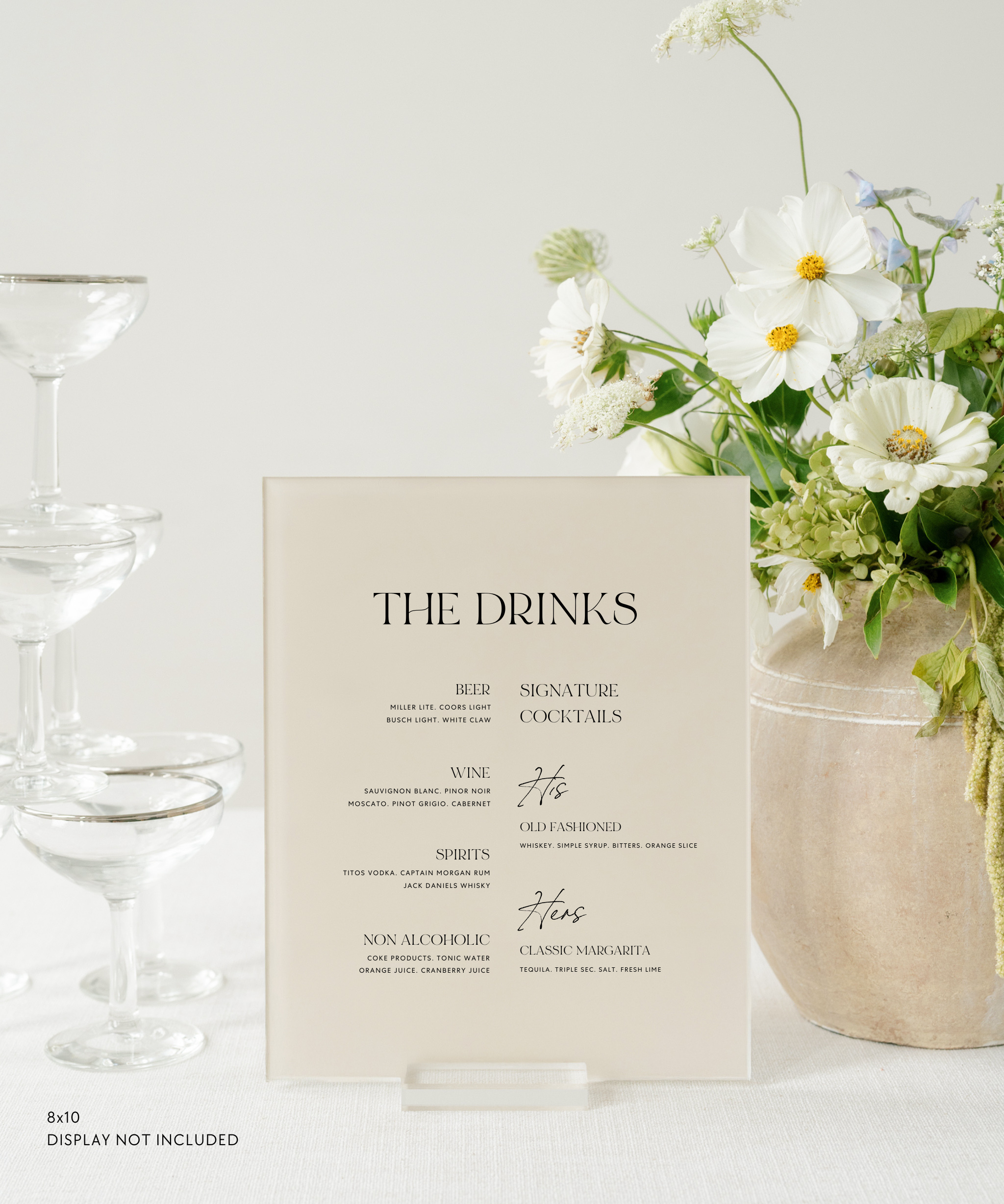 Acrylic Wedding Bar Menu and Signature Cocktail Sign 