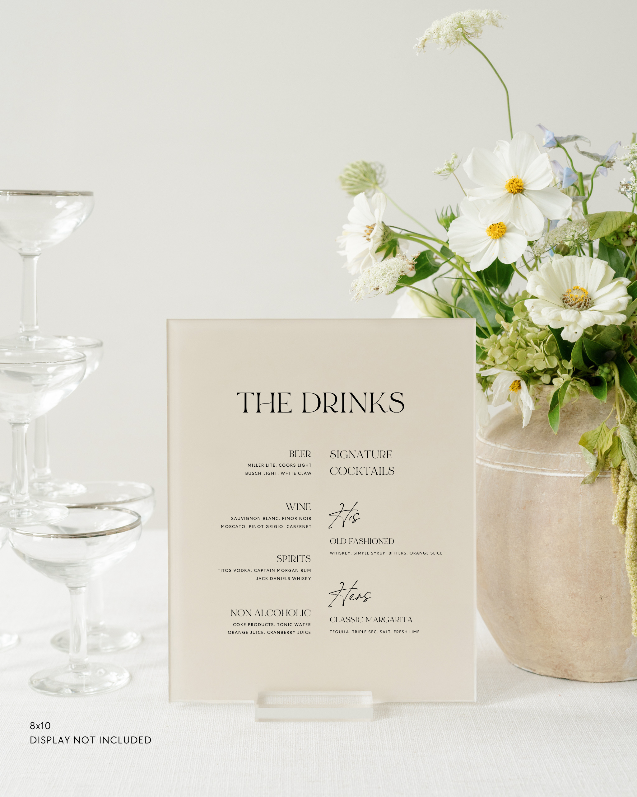Acrylic Wedding Bar Menu and Signature Cocktail Sign 