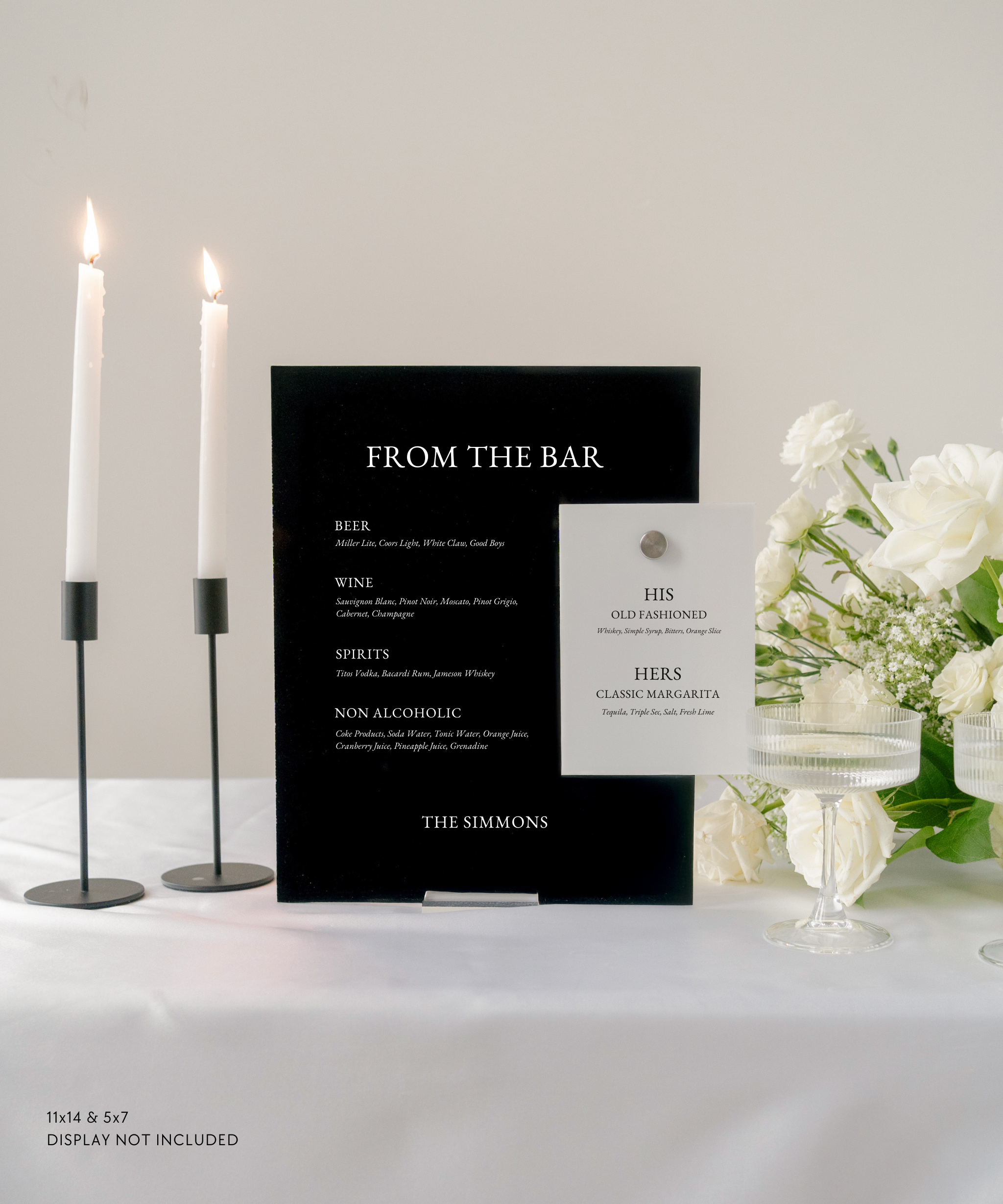 Acrylic Wedding Bar Menu and Signature Cocktail Sign from the Bar
