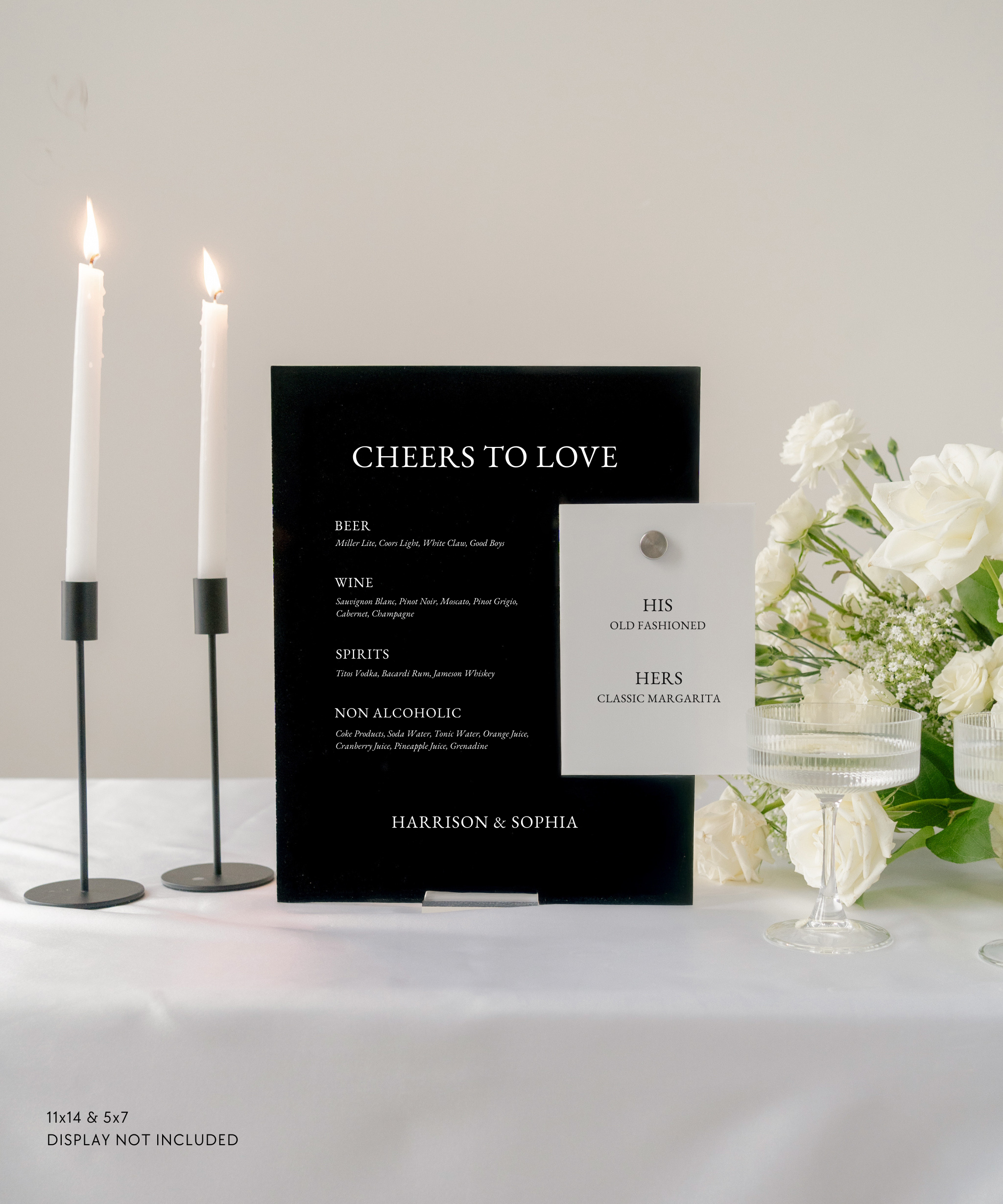 Acrylic Wedding Bar Menu and Signature Cocktail Sign cheers to love