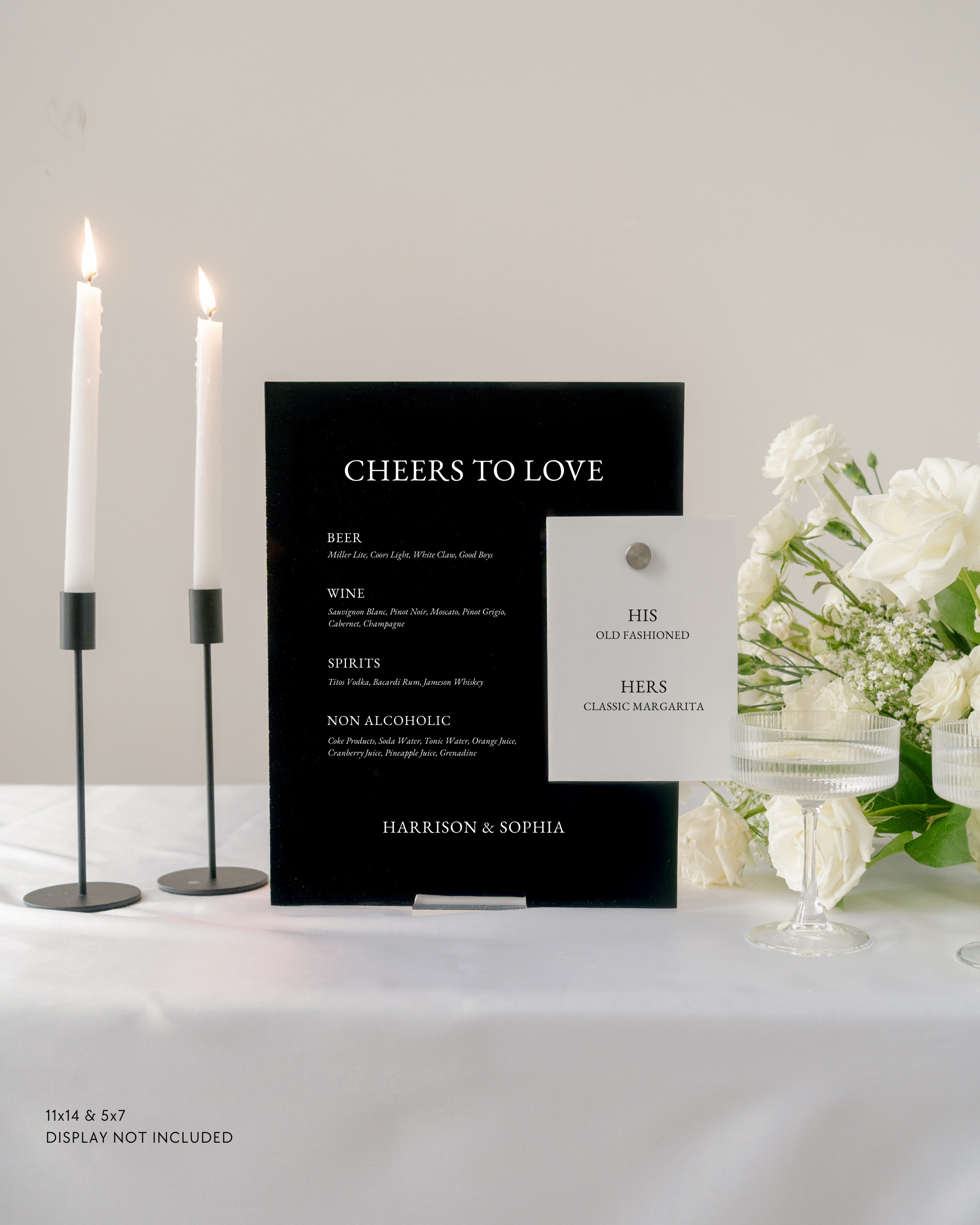 Acrylic Wedding Bar Menu and Signature Cocktail Sign cheers to love