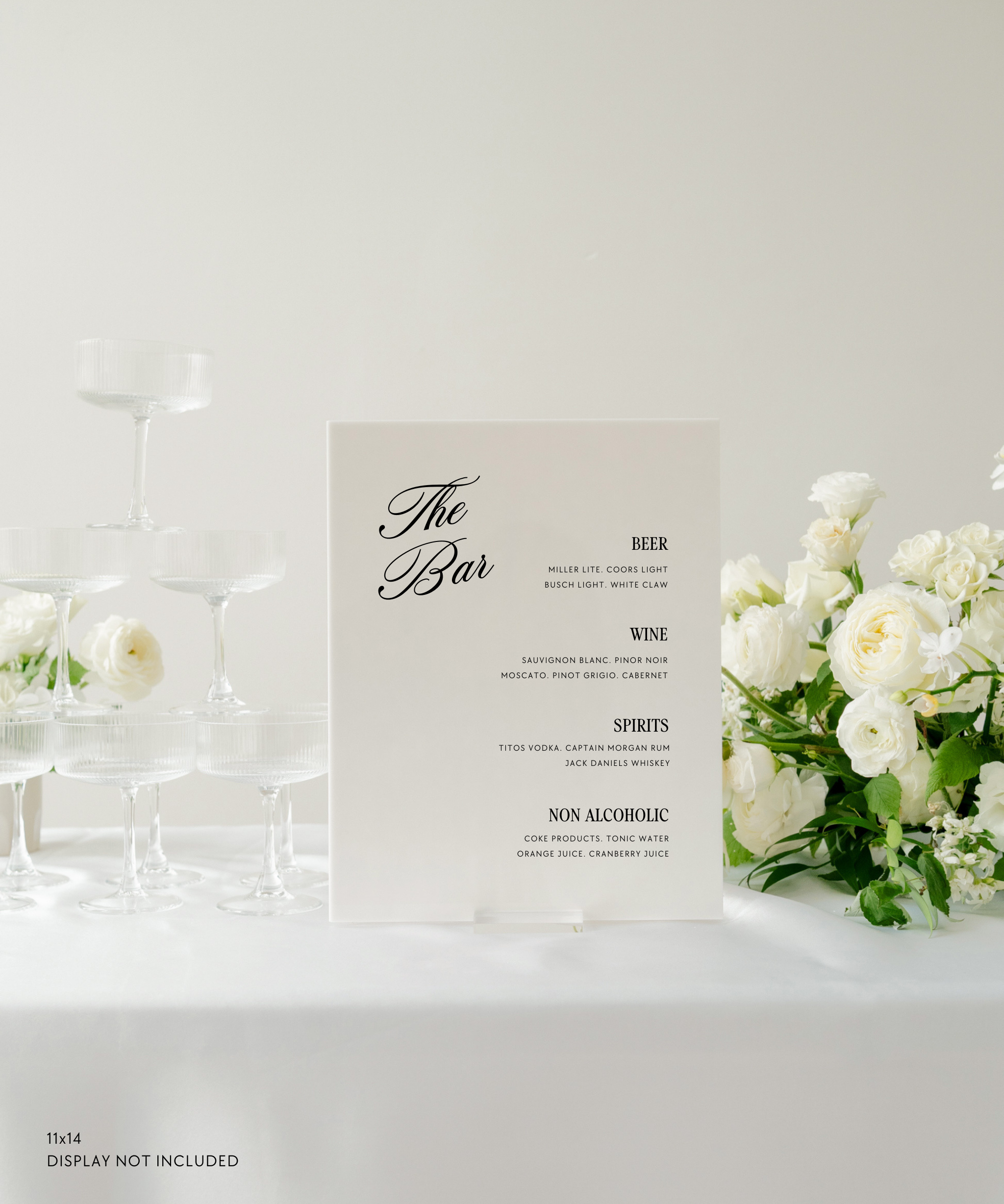 Acrylic Wedding Bar Menu Sign