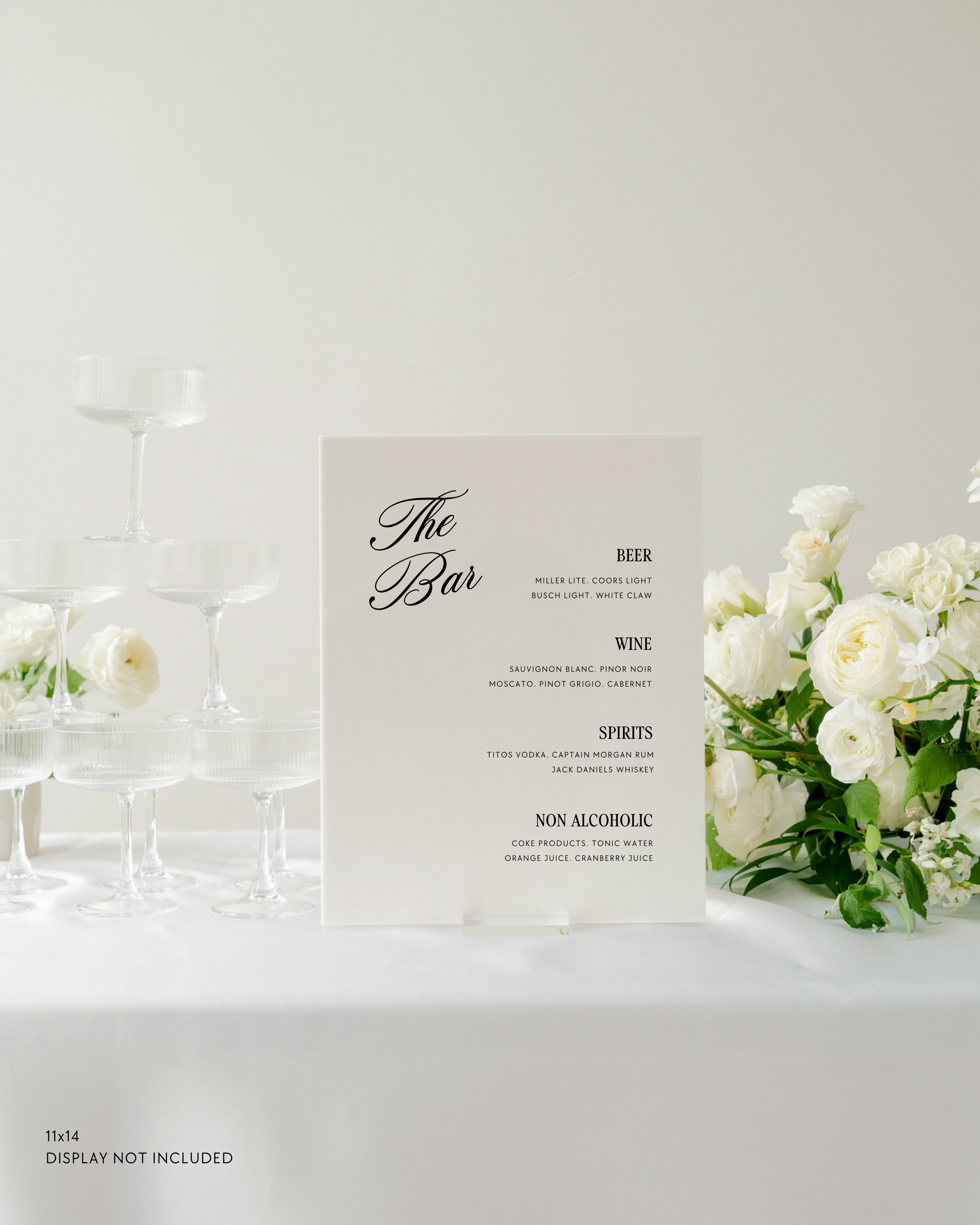 Acrylic Wedding Bar Menu Sign