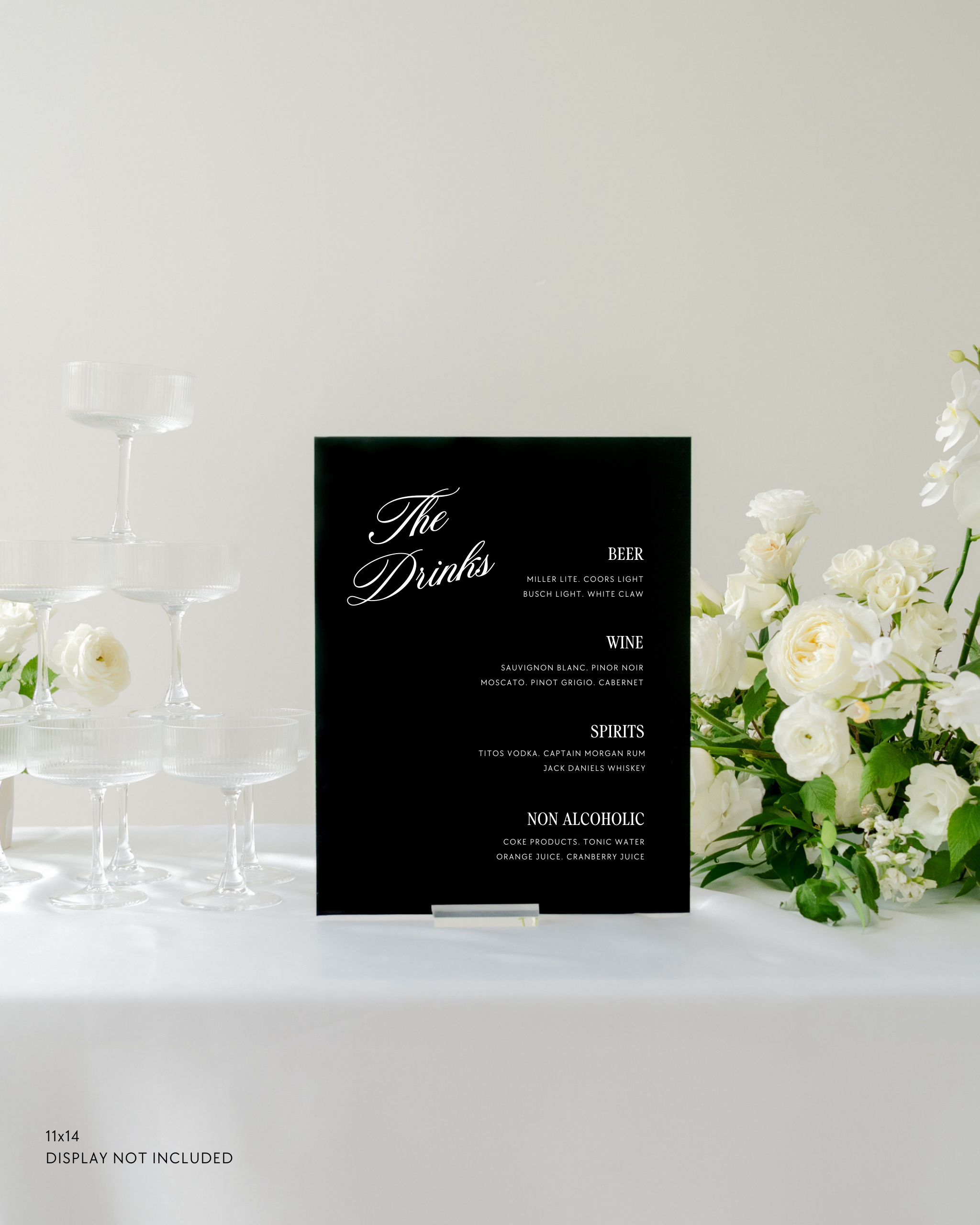 Acrylic Wedding Bar Menu Sign