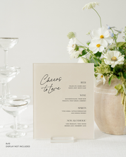 Acrylic Wedding Bar Menu Sign Cheers To Love