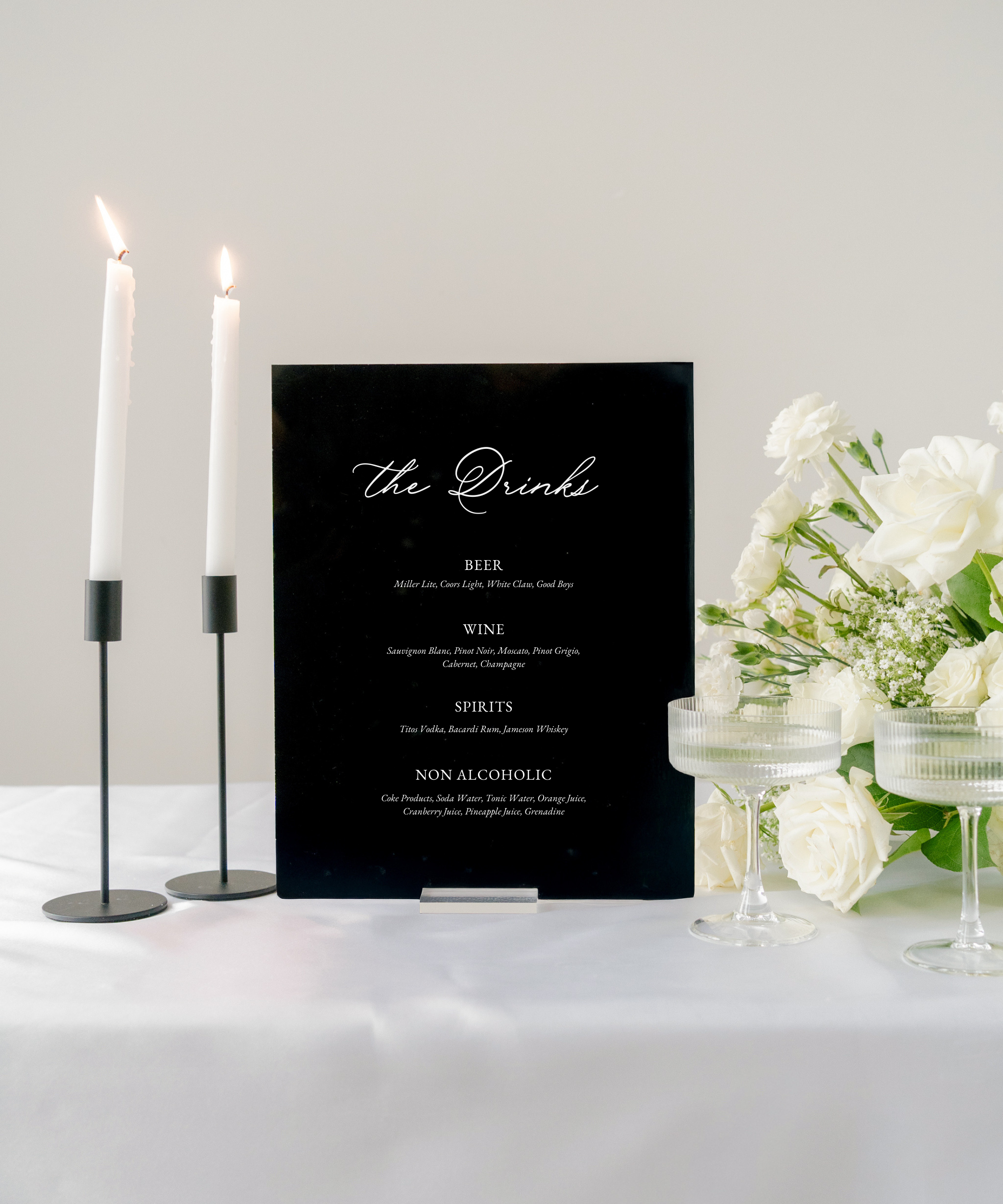 Acrylic Wedding Bar Menu Sign