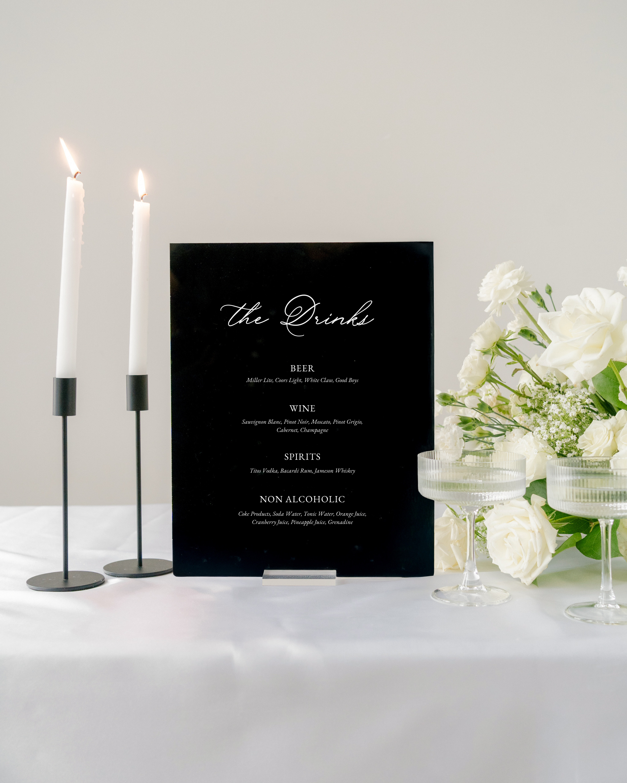 Acrylic Wedding Bar Menu Sign