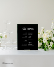Acrylic Wedding Bar Menu Sign