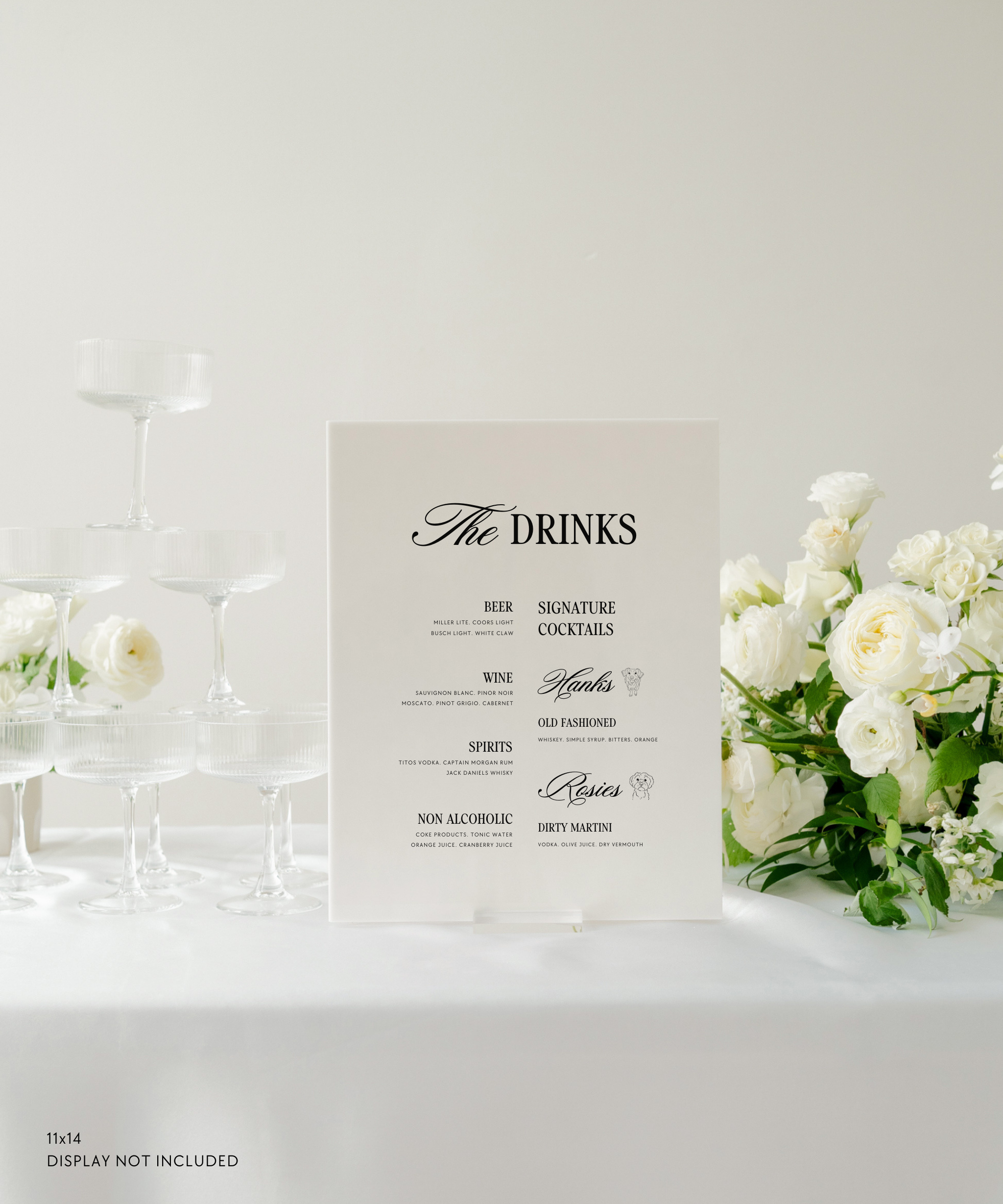 Acrylic Wedding Bar Menu Sign