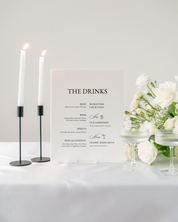 Acrylic Wedding Bar Menu Sign with signature drinks