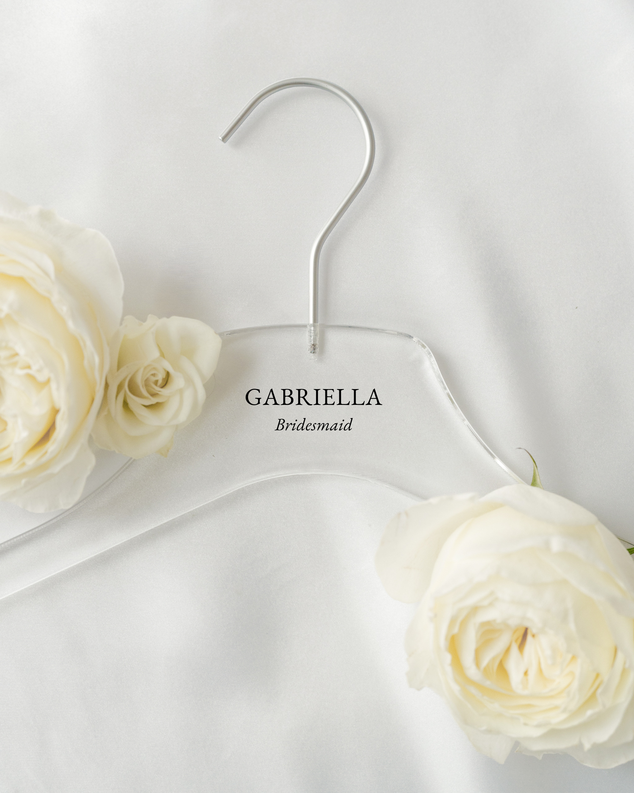 Acrylic Wedding Bridesmaid Hangers personalized with name Gabriella