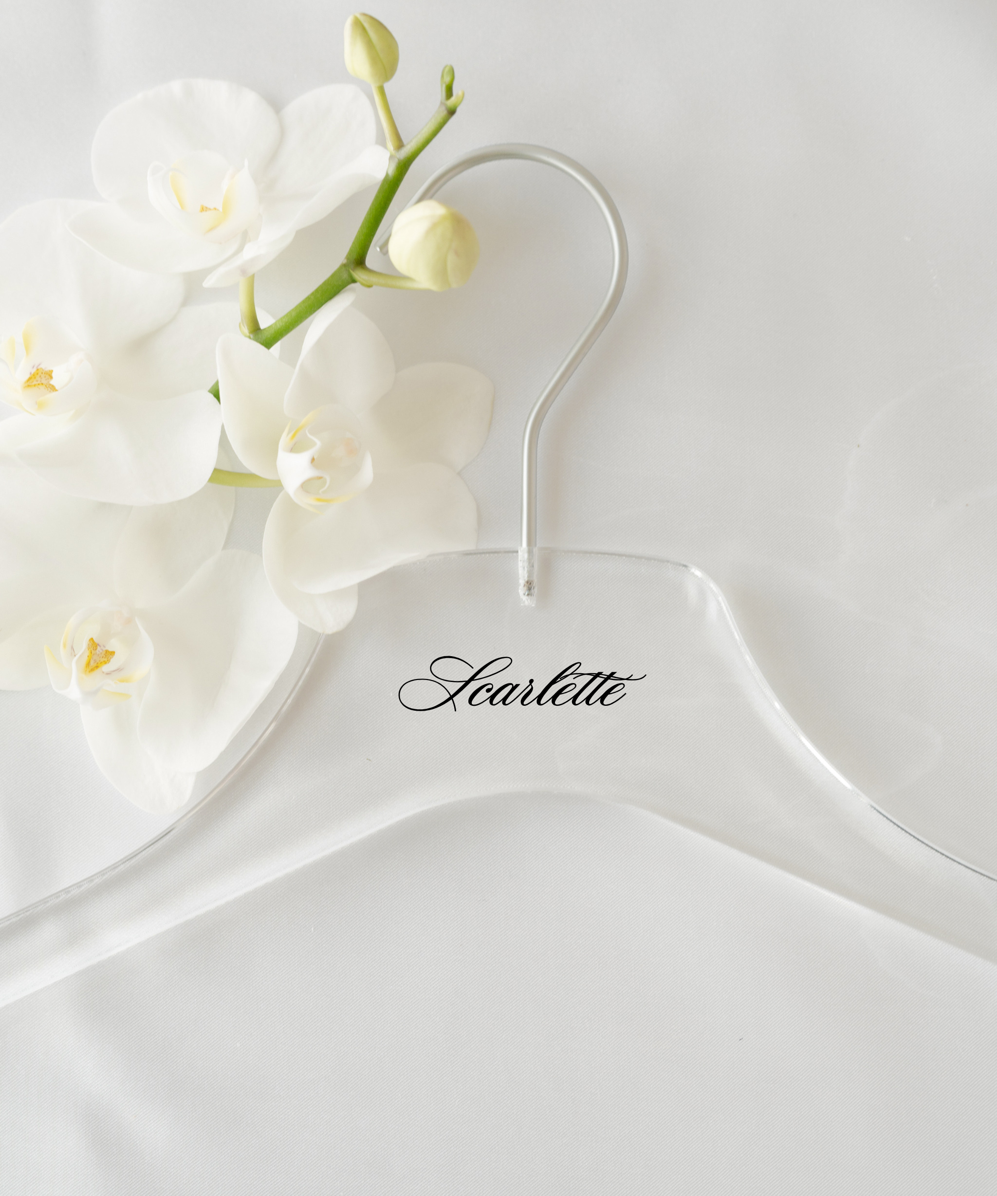Acrylic Wedding Bridesmaid Hangers personalized with name Scarlette
