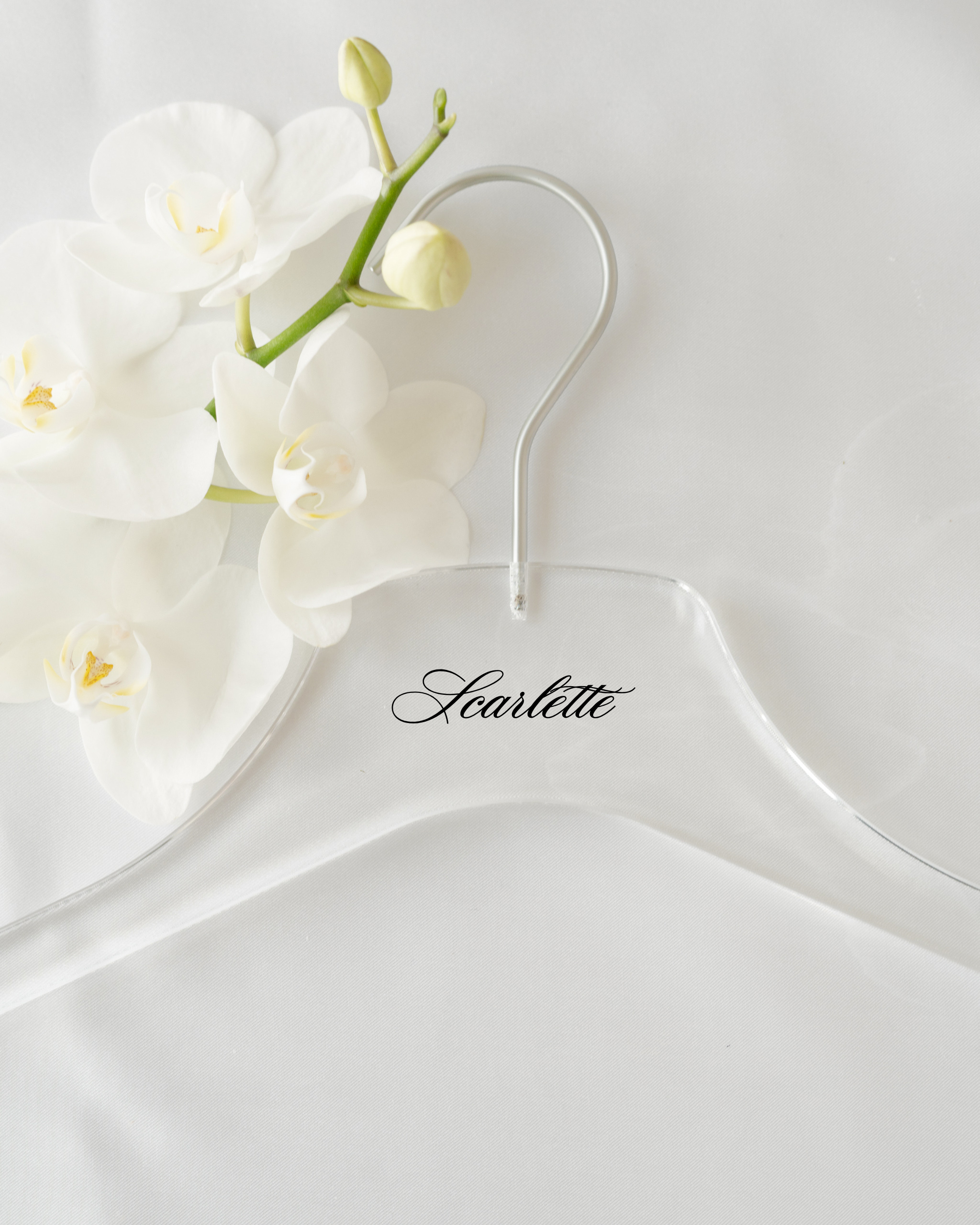 Acrylic Wedding Bridesmaid Hangers personalized with name Scarlette