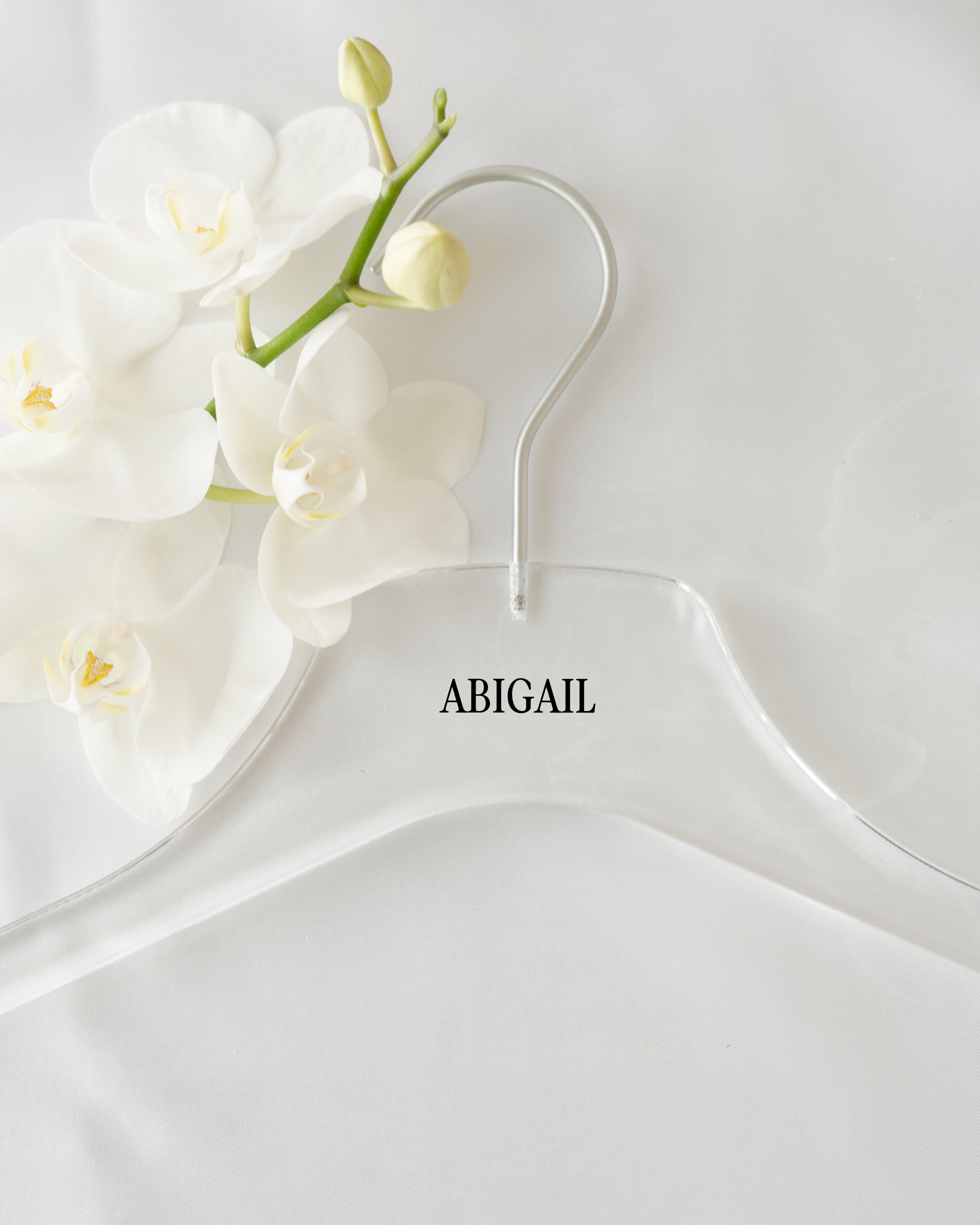 Acrylic Wedding Bridesmaid Hangers personalized with name Abigail
