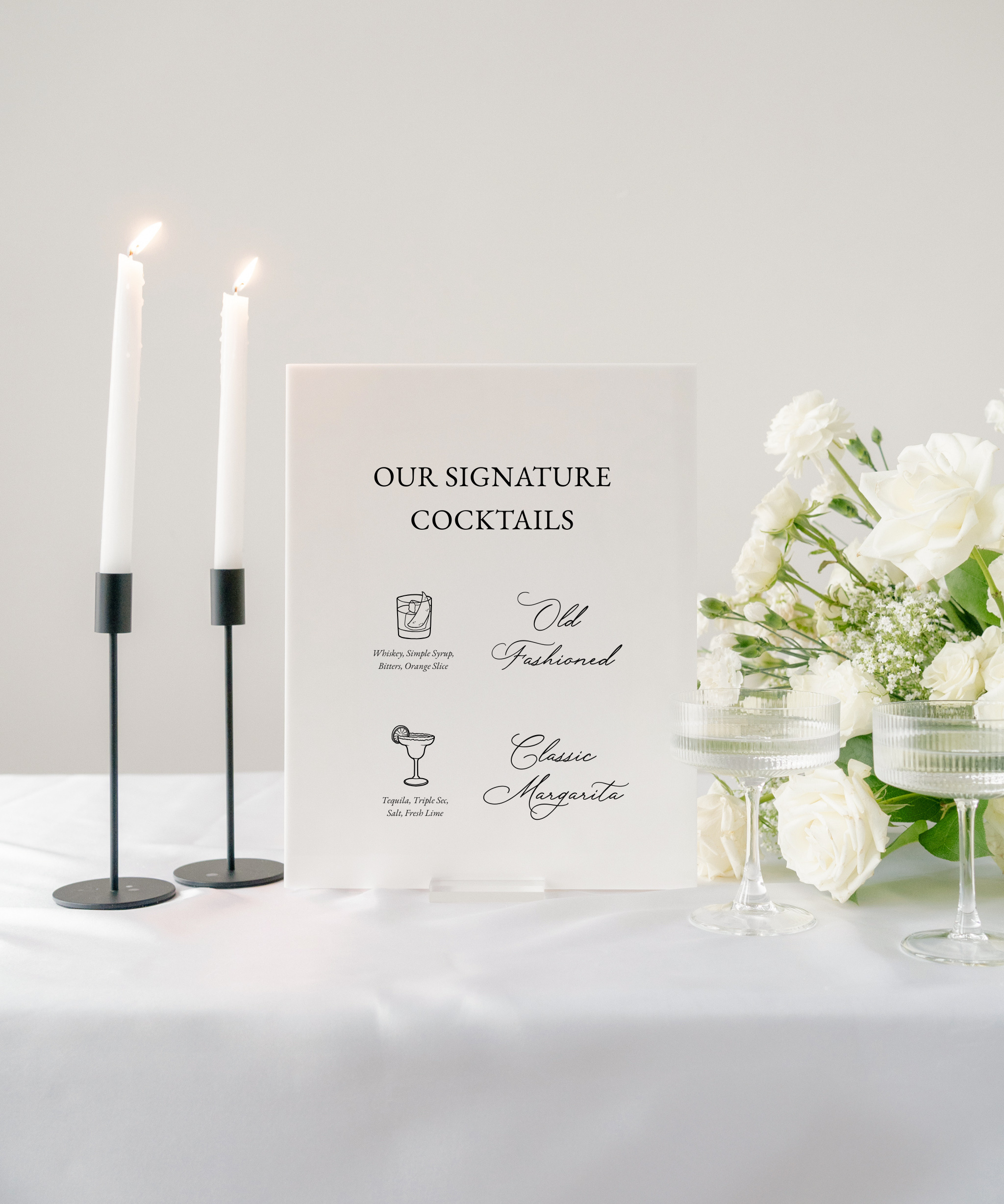 Acrylic Wedding Signature Cocktails Sign Old Fashioned and Classic Margarita