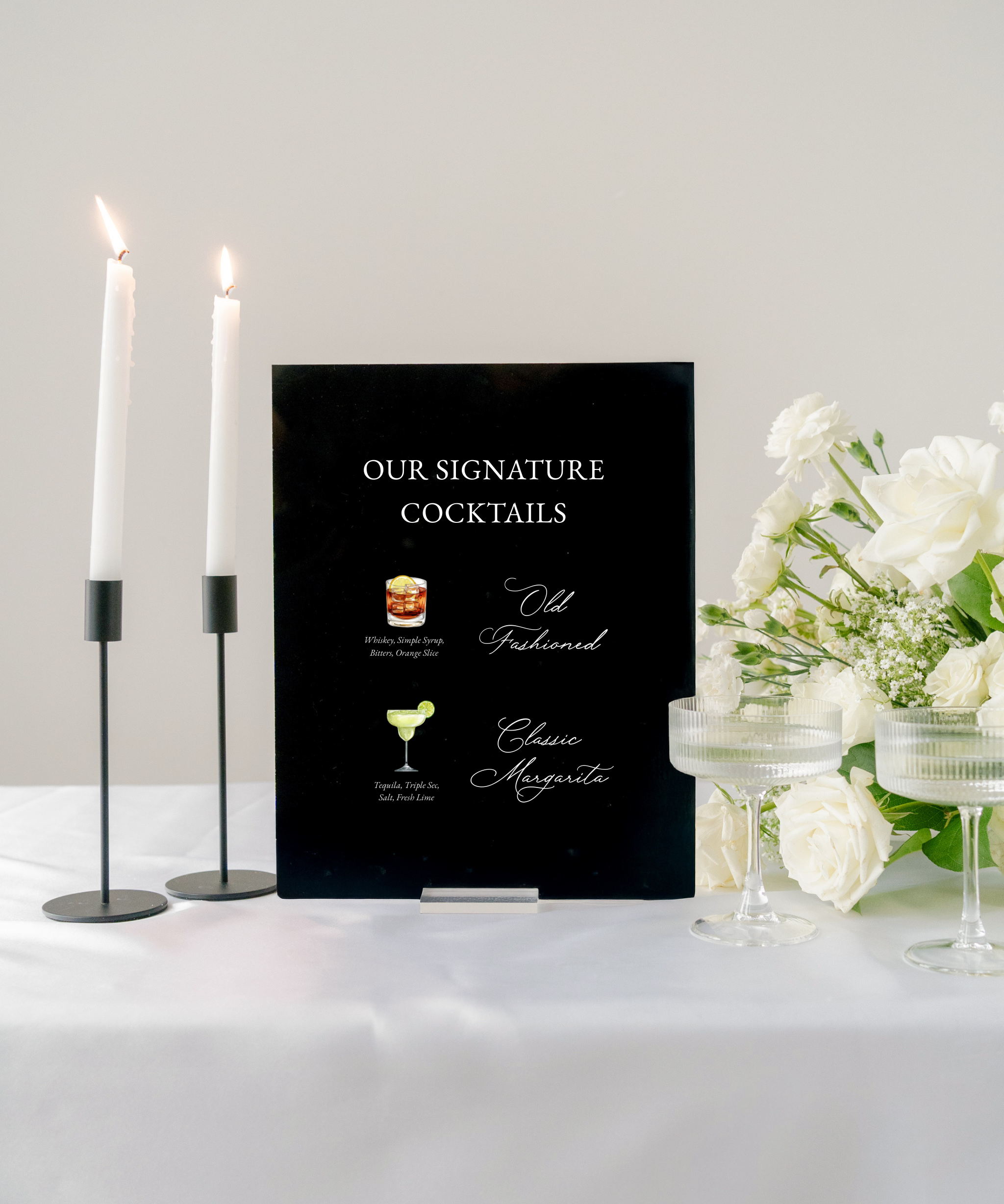 Acrylic Wedding Signature Cocktails Sign Old Fashioned and Classic Margarita