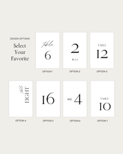 Acrylic Wedding Table Number Design Options multiple styles and fonts